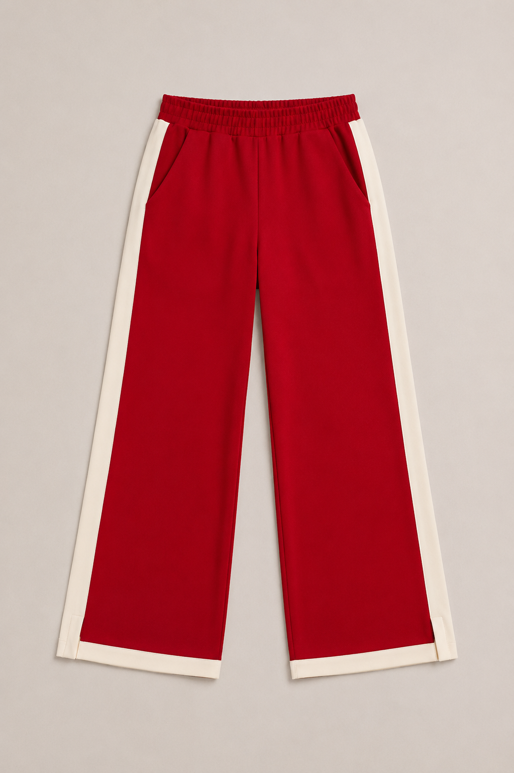 Kristopher red and cream contrast stripe wide-leg pants flat lay