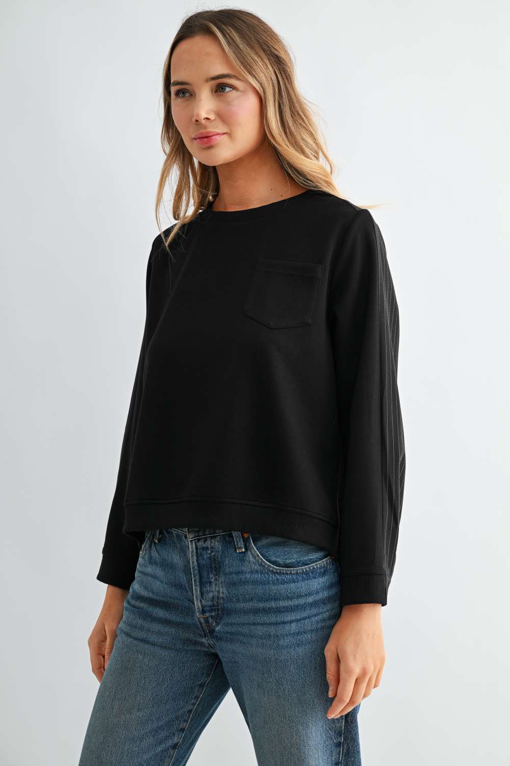 Karter Pinstripe Pleated Back Top