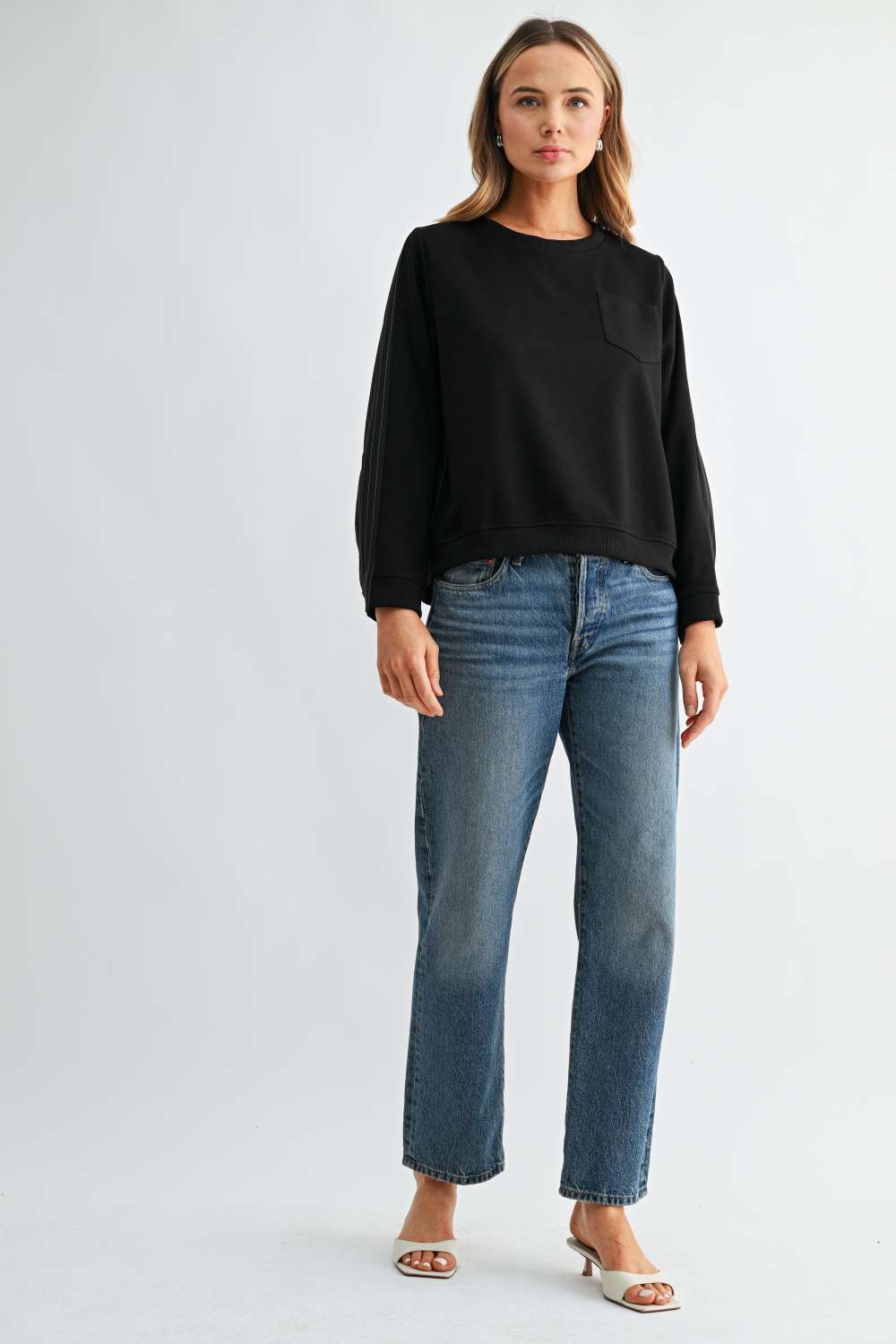 Karter Pinstripe Pleated Back Top