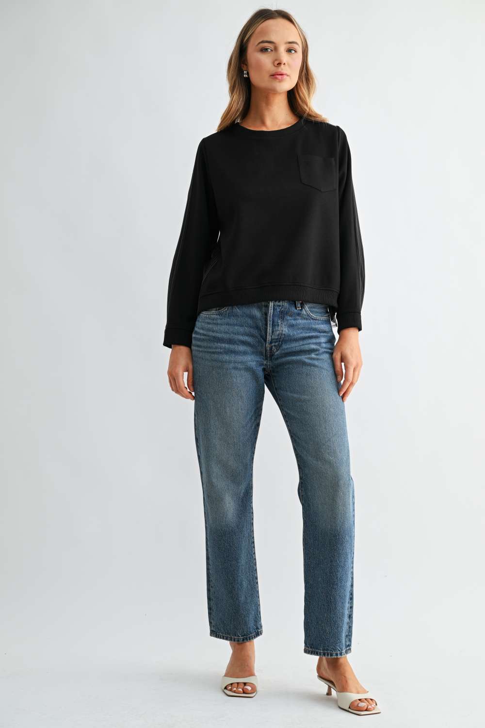 Karter Pinstripe Pleated Back Top