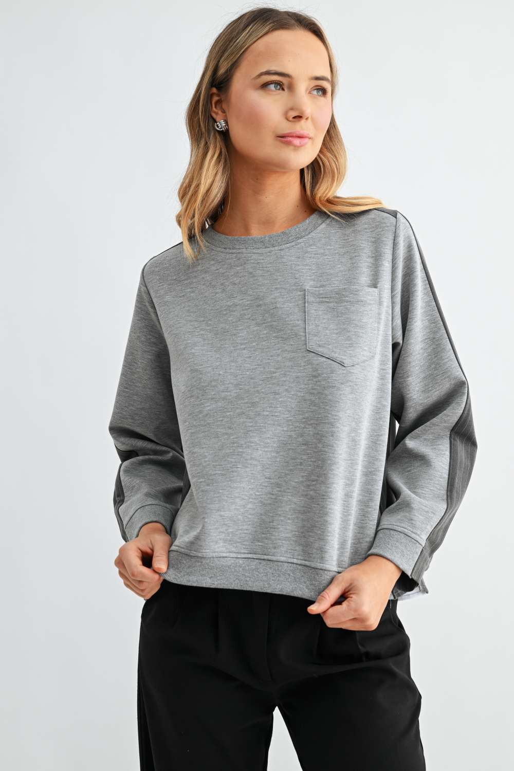Karter Pinstripe Pleated Back Top