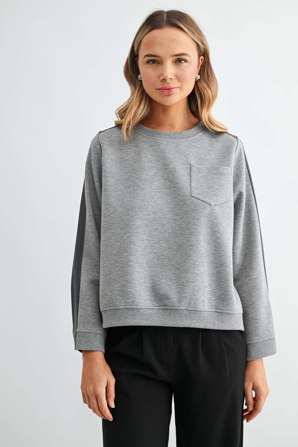 Karter Pinstripe Pleated Back Top