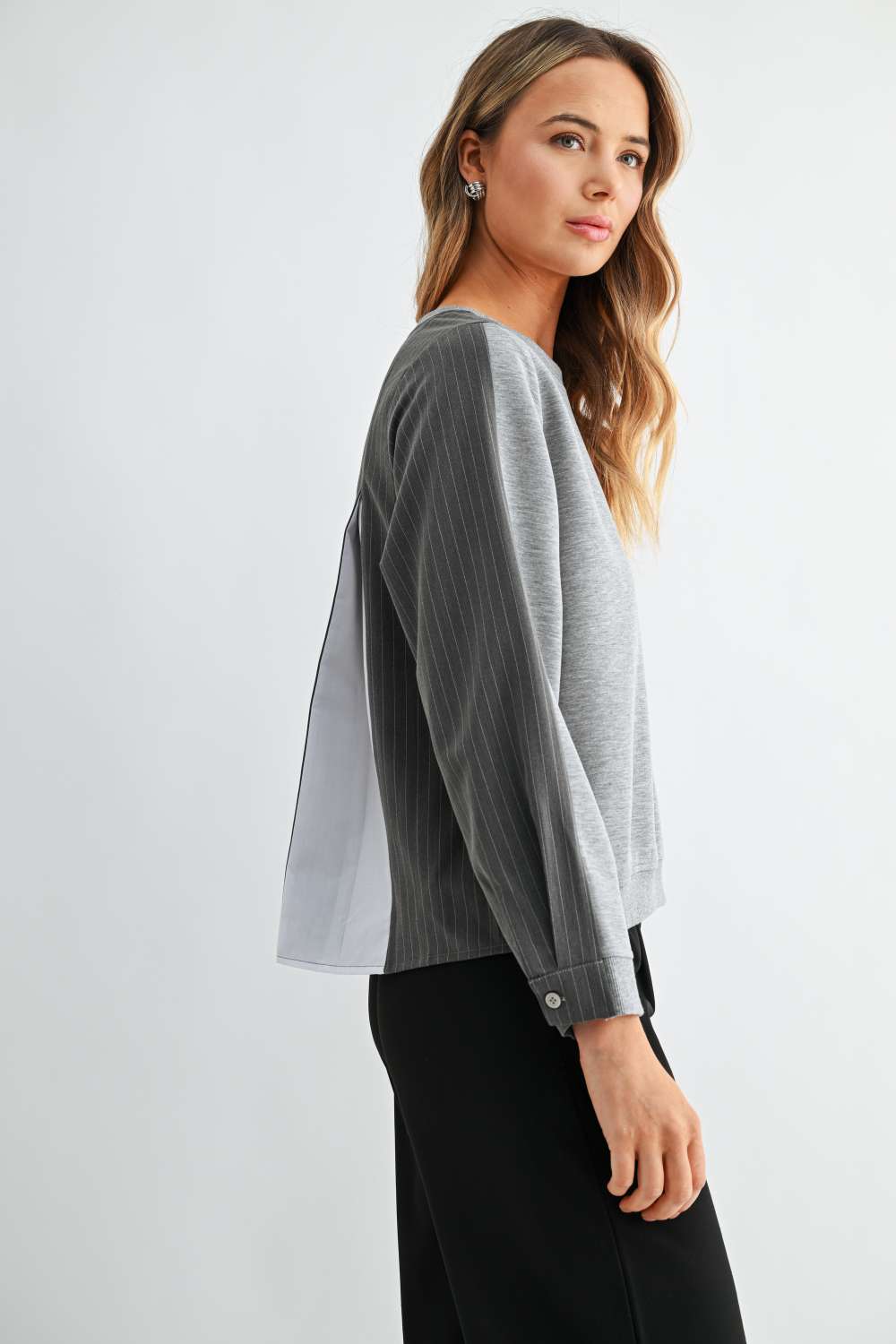 Karter Pinstripe Pleated Back Top