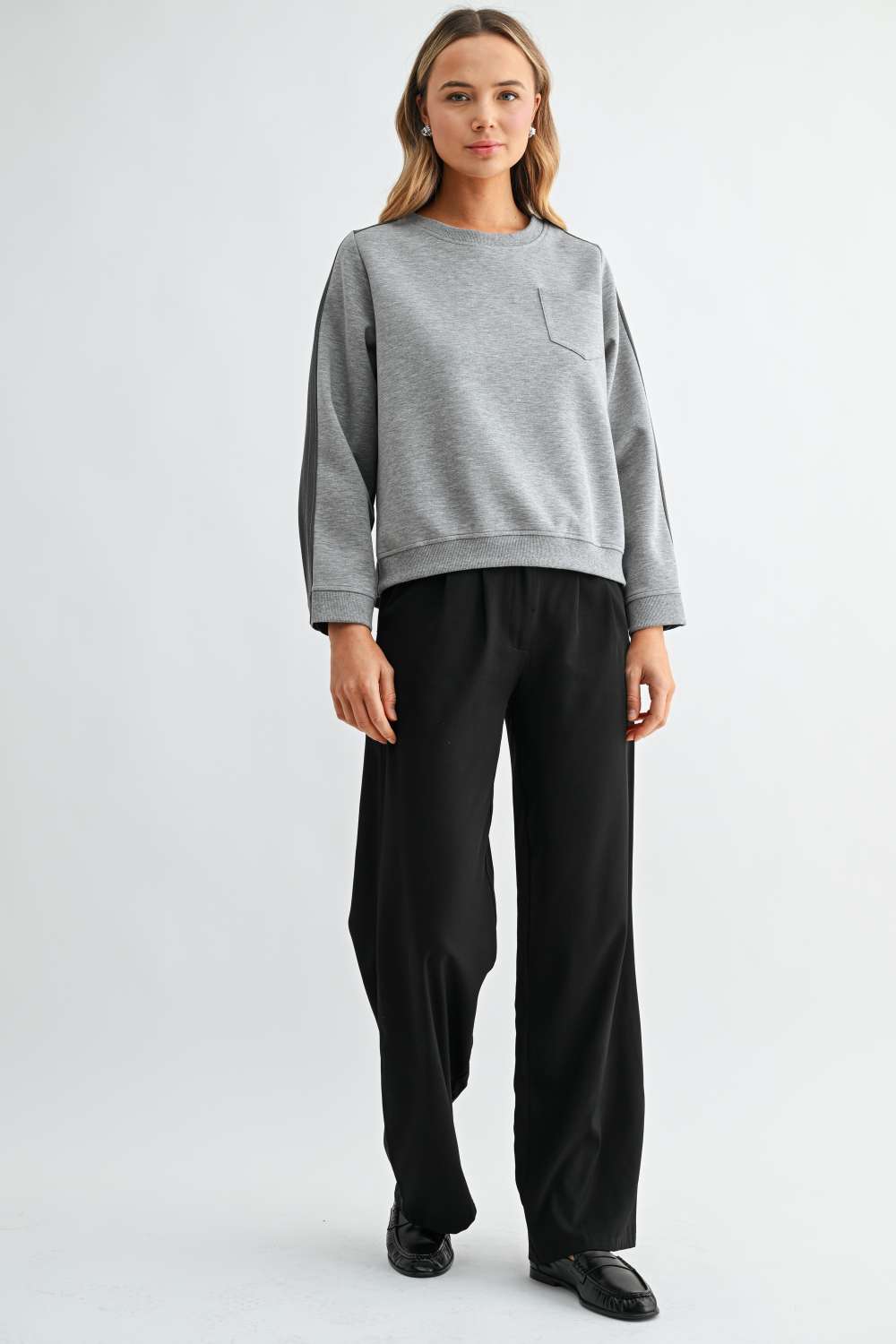 Karter Pinstripe Pleated Back Top