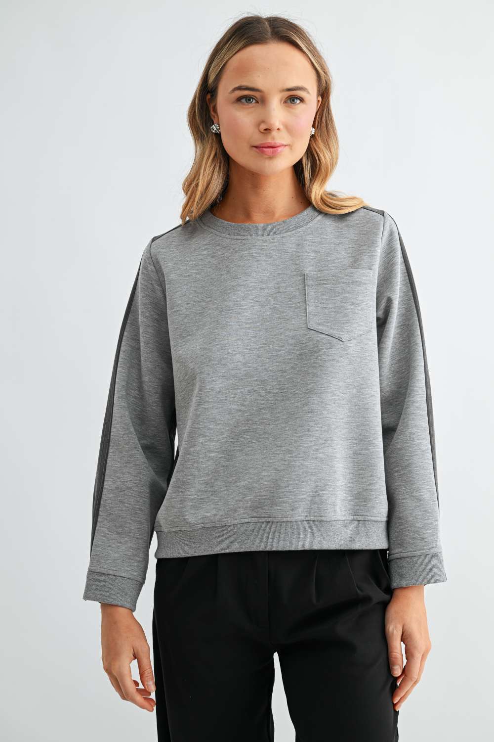 Karter Pinstripe Pleated Back Top