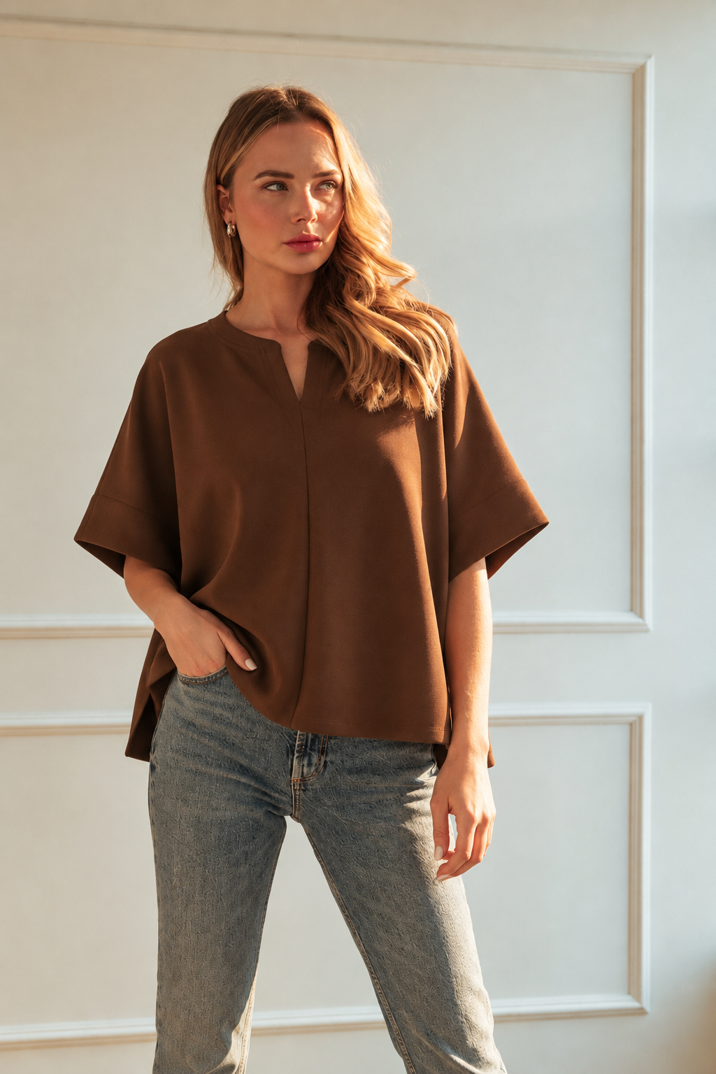 Kara Stretch Crepe Knit Oversized Top