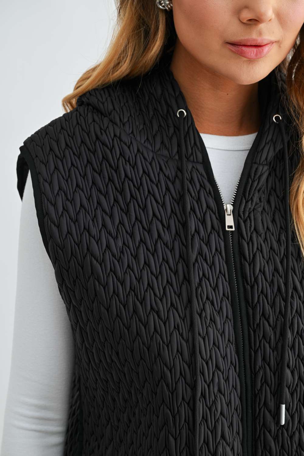 Jaylen Textured Hooded Zip Up Vest
