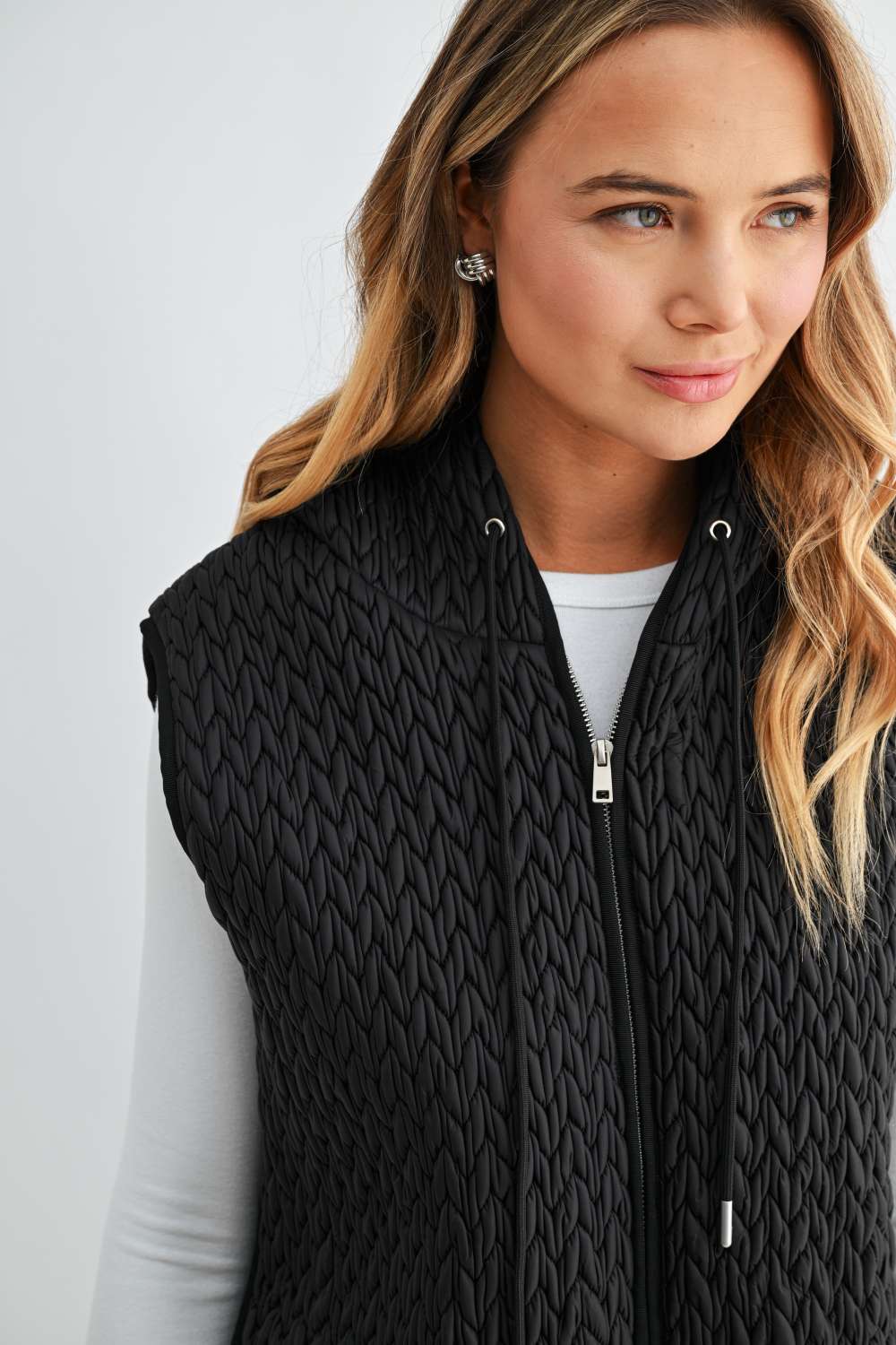 Jaylen Textured Hooded Zip Up Vest