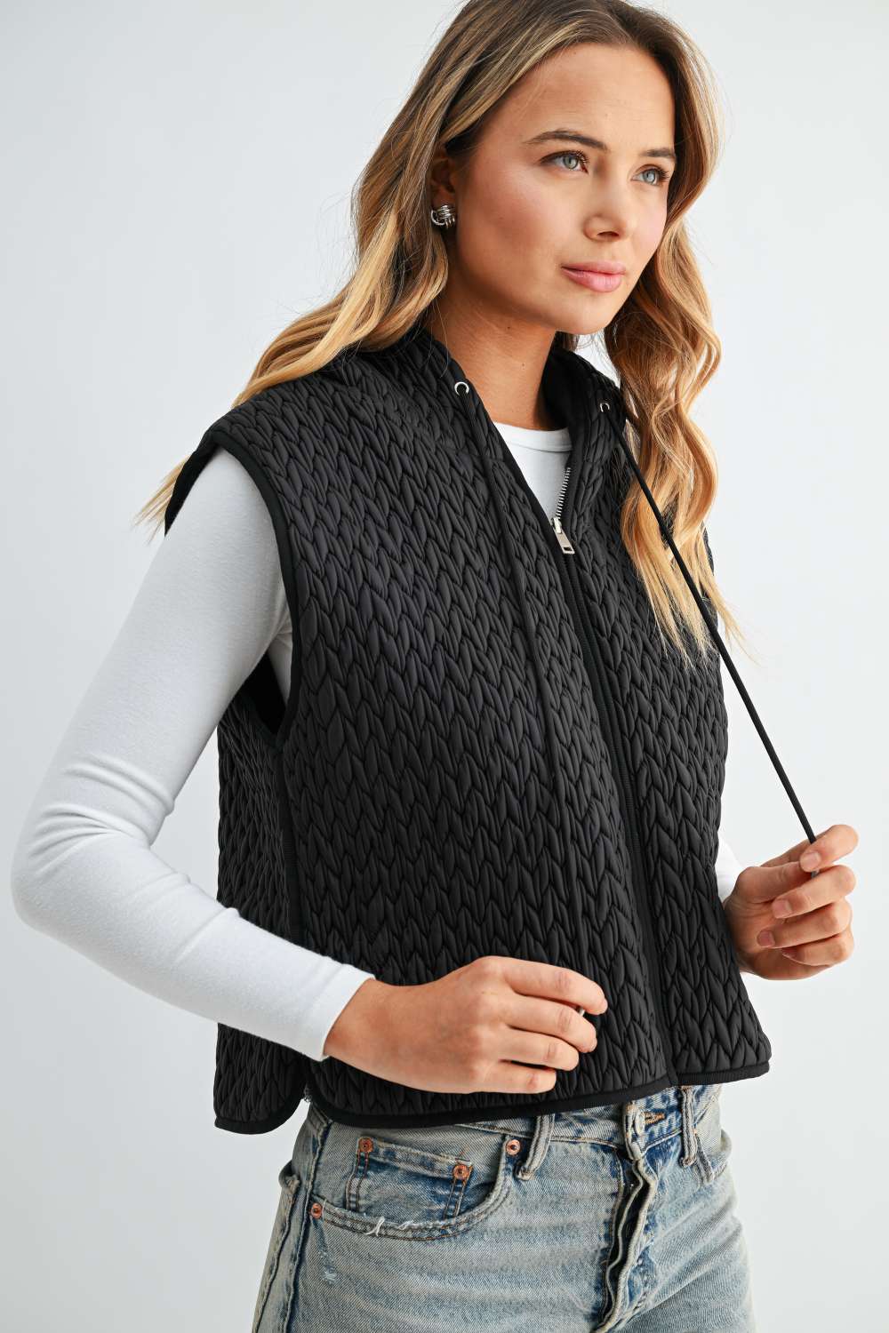Jaylen Textured Hooded Zip Up Vest