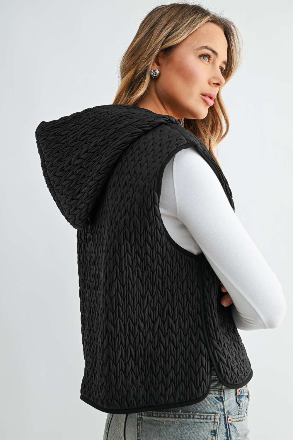 Jaylen Textured Hooded Zip Up Vest