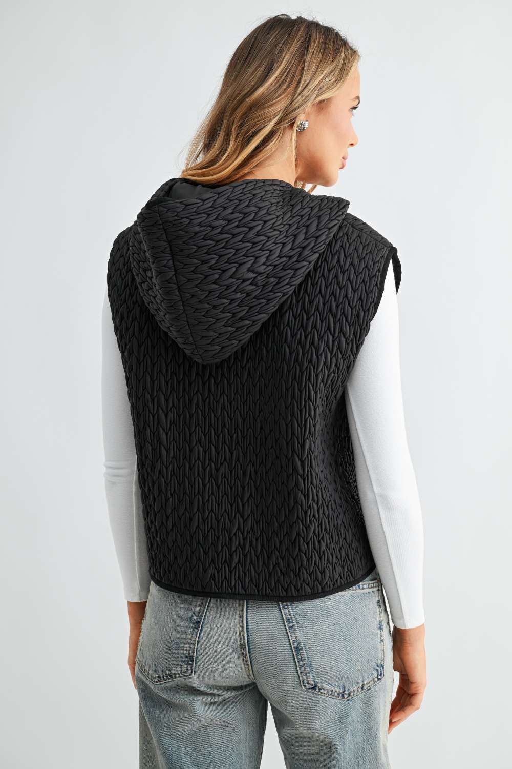 Jaylen Textured Hooded Zip Up Vest