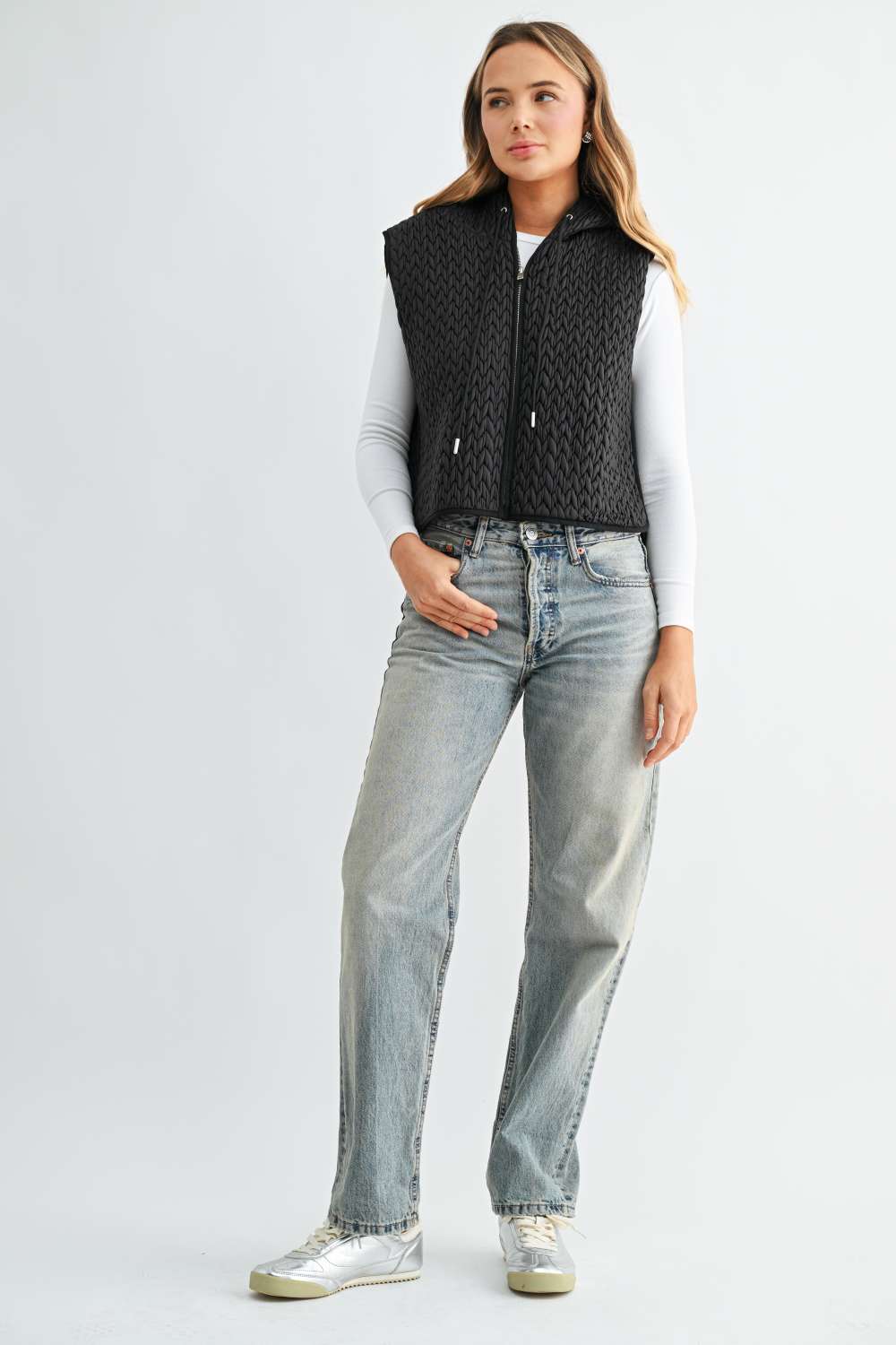 Jaylen Textured Hooded Zip Up Vest