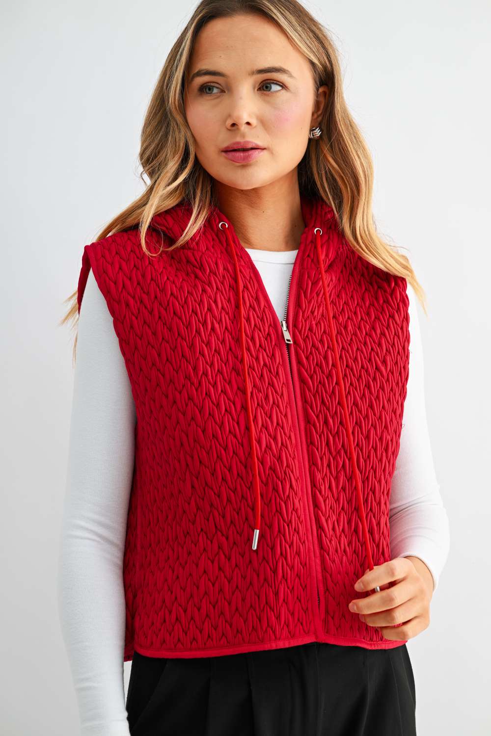Jaylen Textured Hooded Zip Up Vest