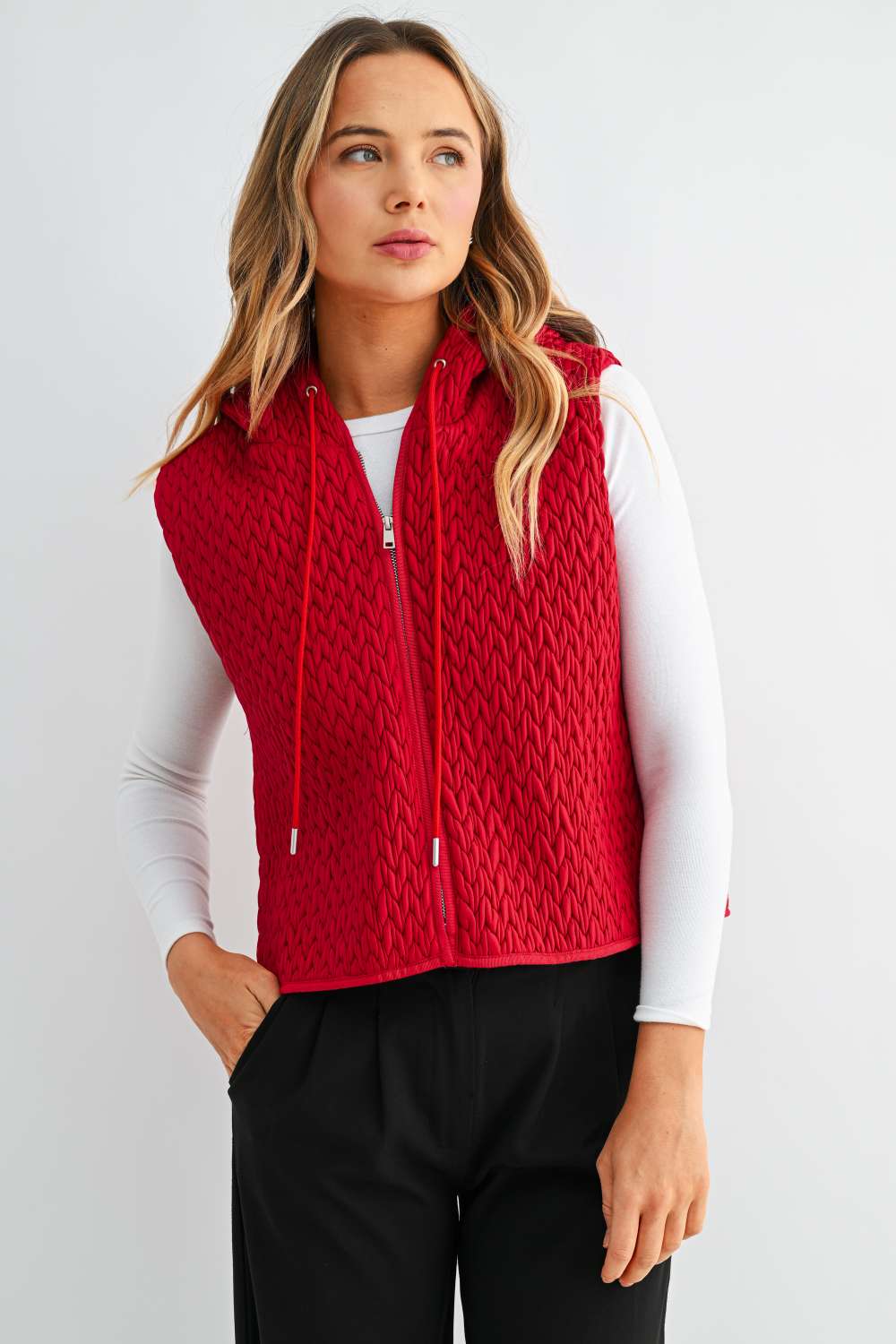 Jaylen Textured Hooded Zip Up Vest