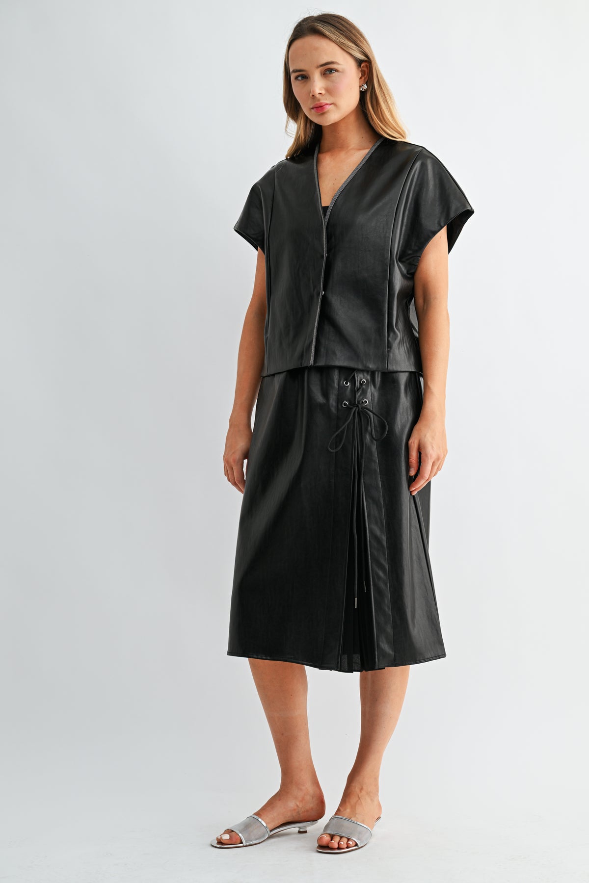 Sebastian Leather Pleated Skirt