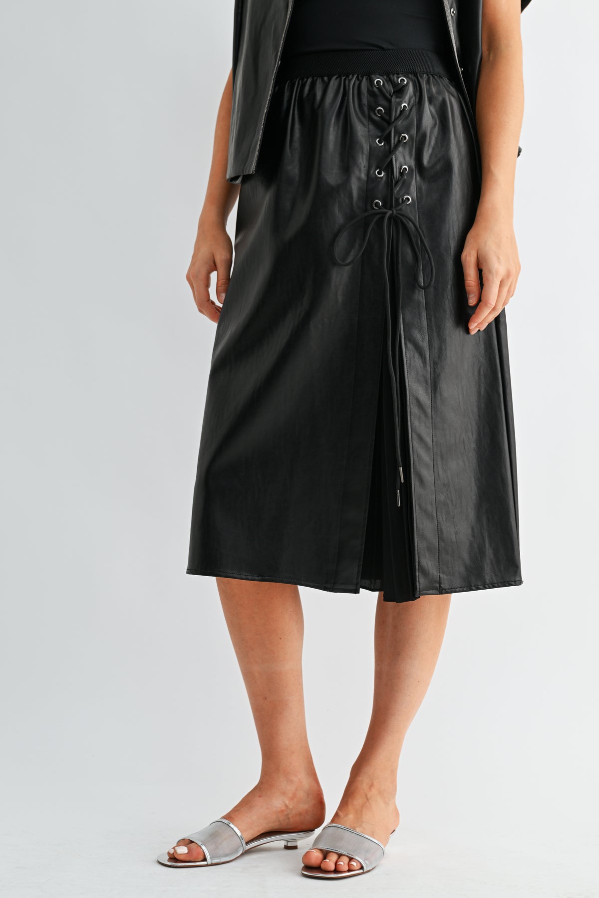 Sebastian Leather Pleated Skirt