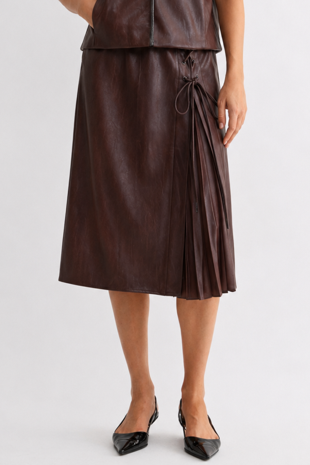 Sebastian Leather Pleated Skirt
