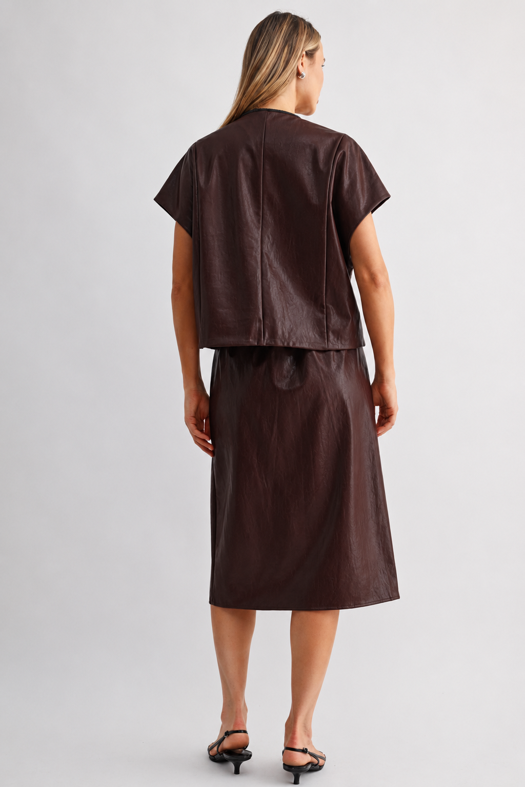 Shawn Leather Vest Jacket with Beading Trim