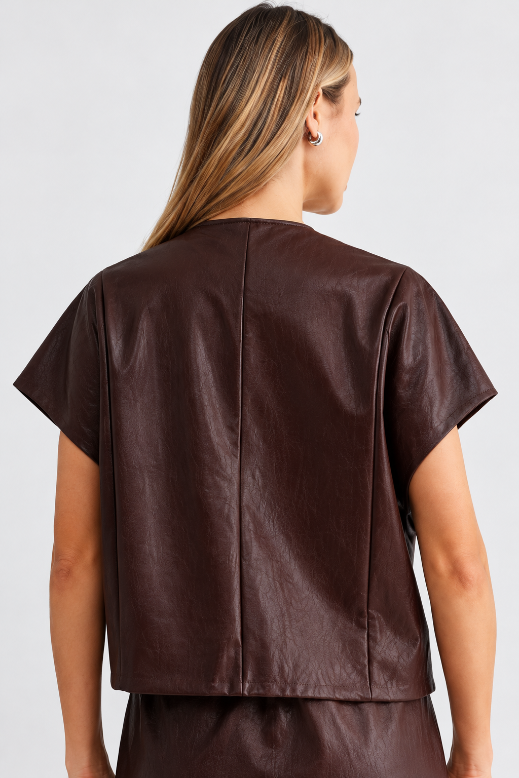 Shawn Leather Vest Jacket with Beading Trim