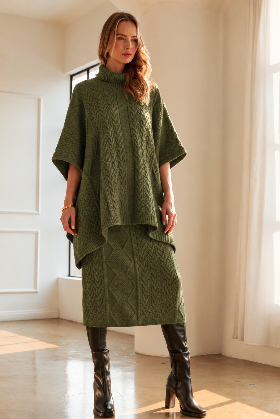 Samuel Cable Knit Sweater Poncho