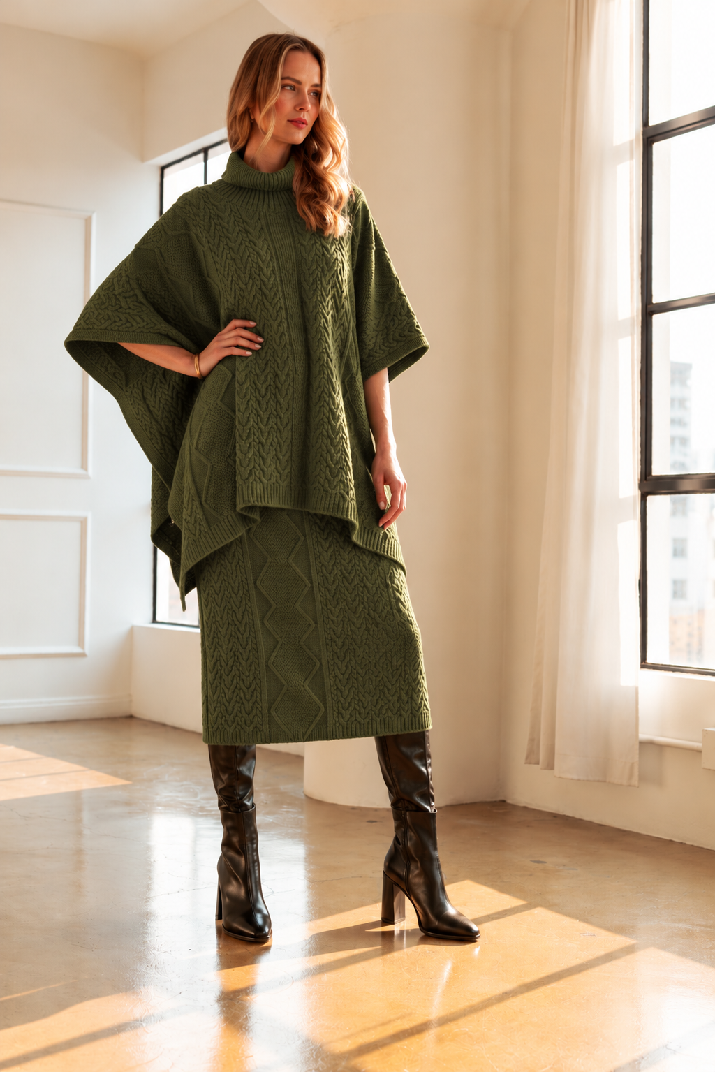 Samuel Cable Knit Sweater Poncho
