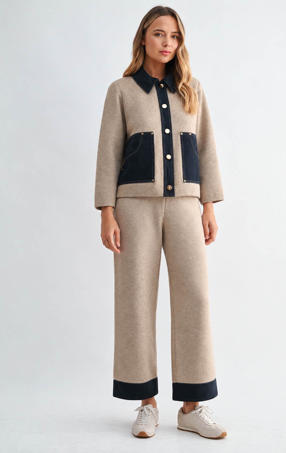 Sorah Knitted Pant with Denim Contrast