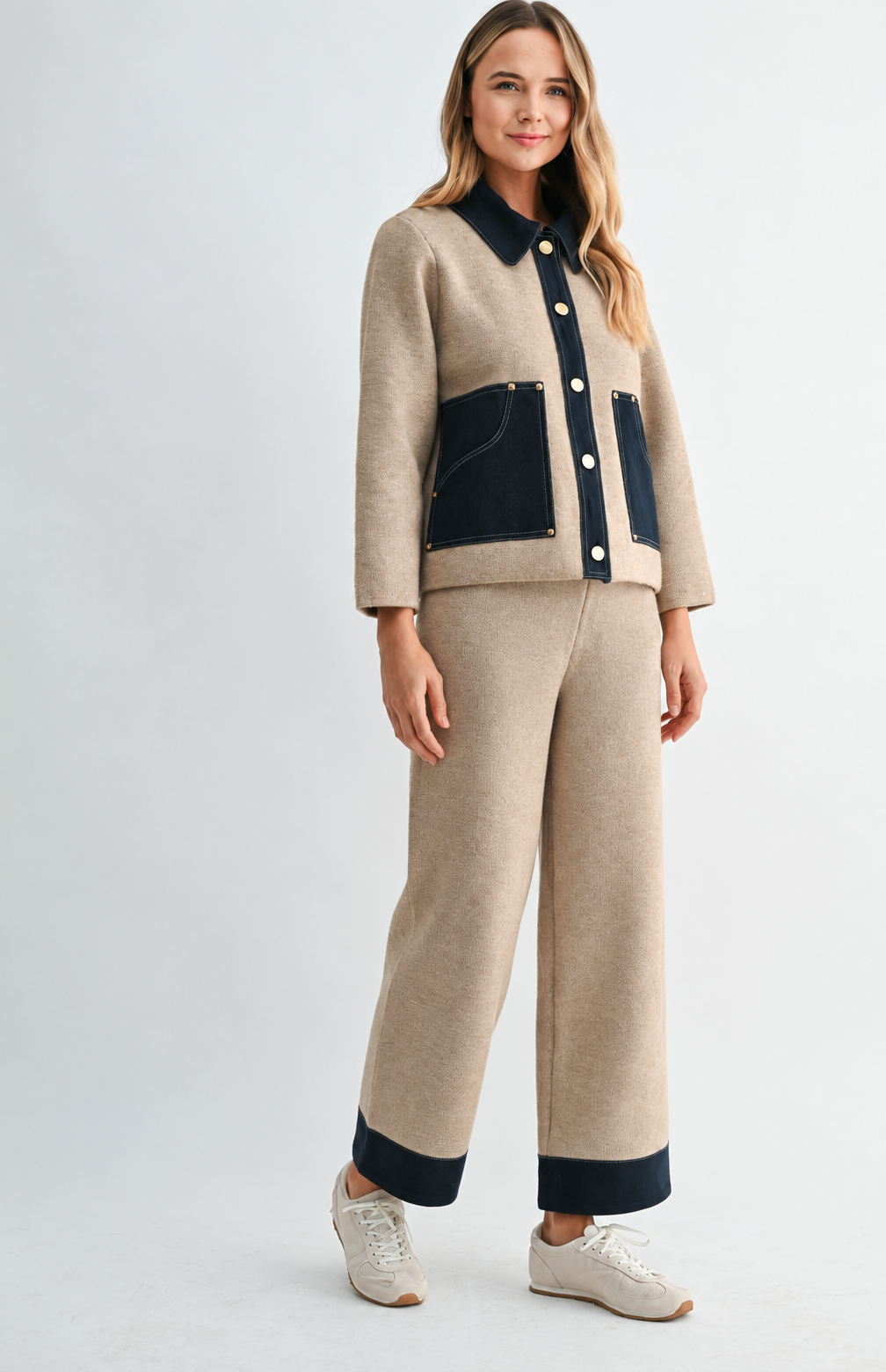 Sorah Knitted Pant with Denim Contrast