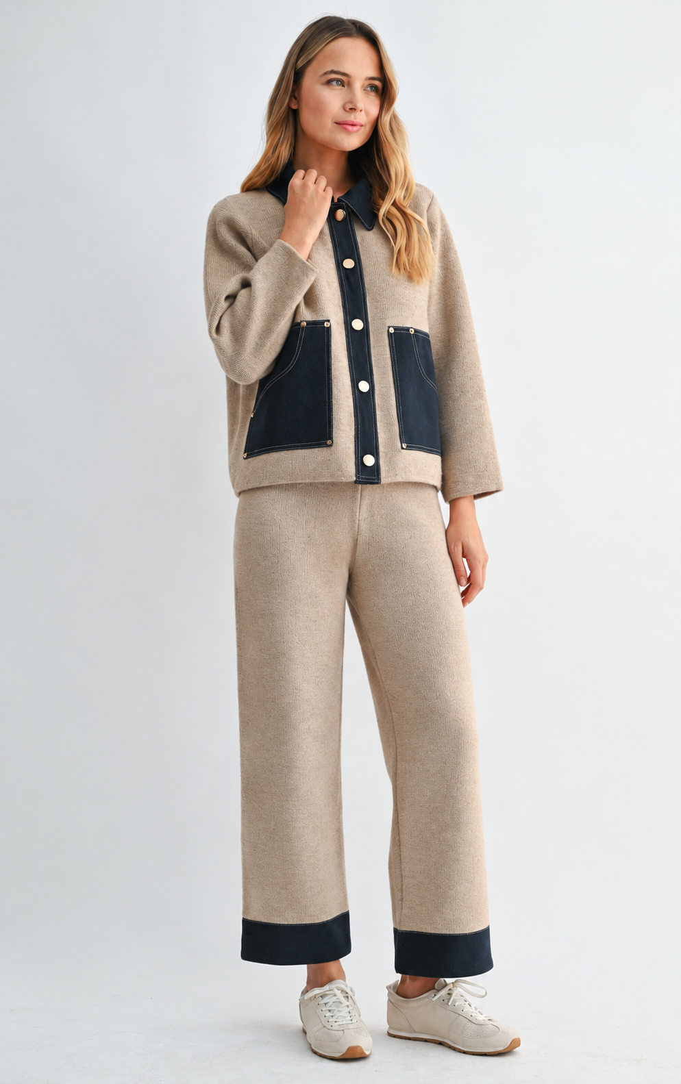 Sorah Knitted Pant with Denim Contrast