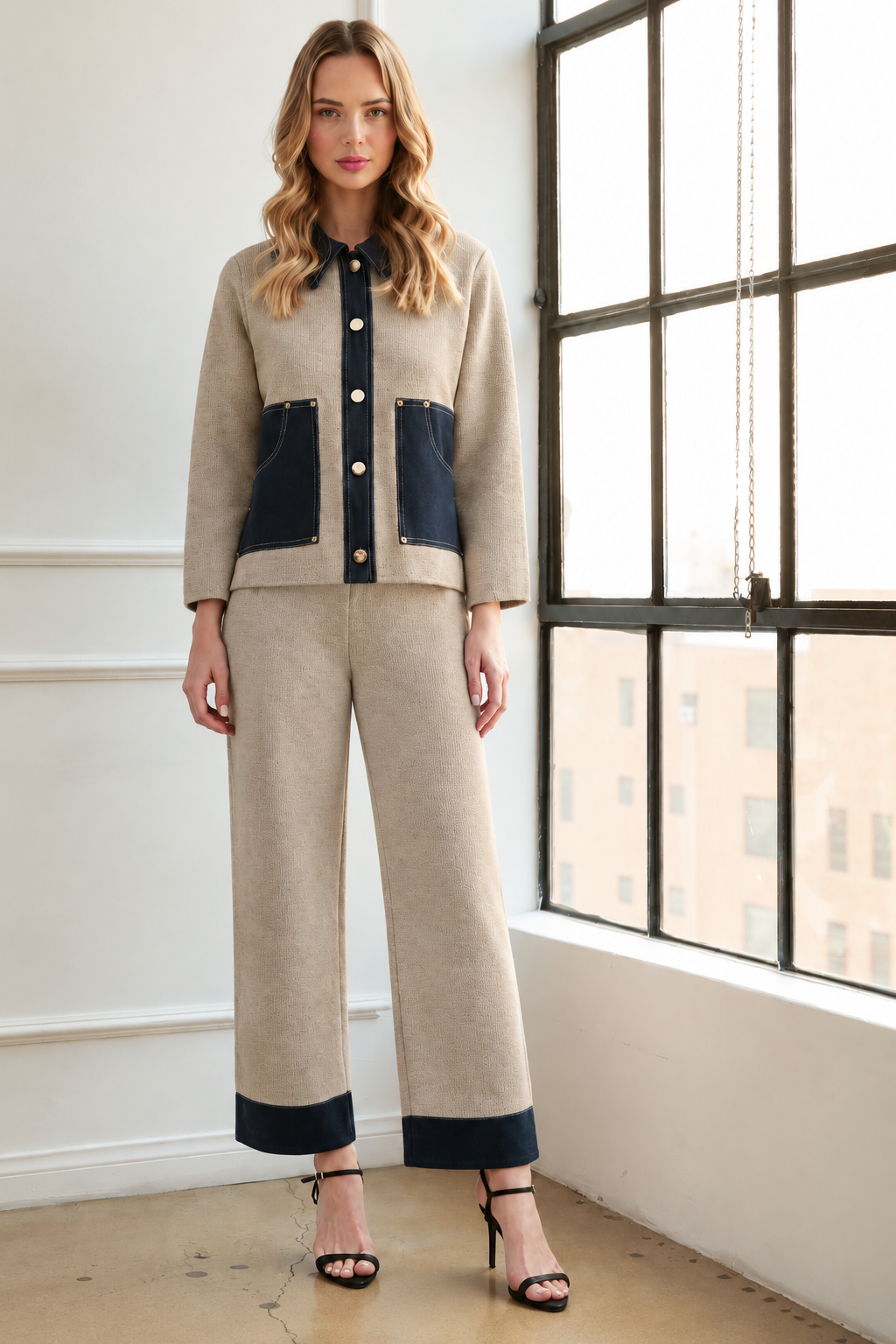 Sorah Knitted Pant with Denim Contrast