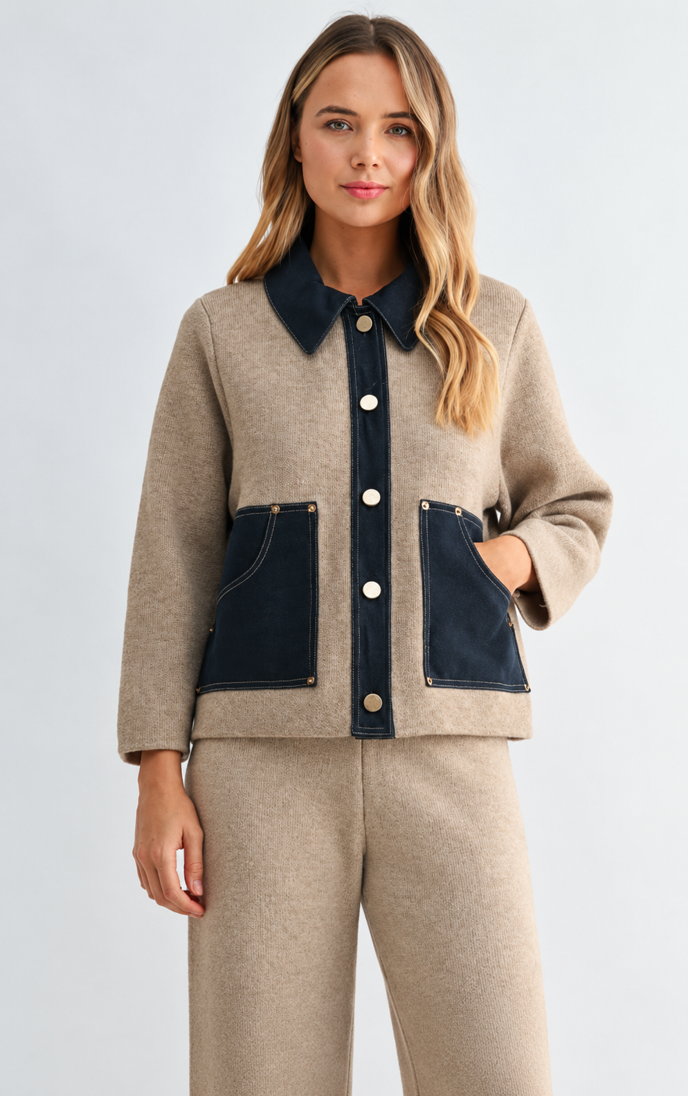 Sorah Knitted Pant with Denim Contrast