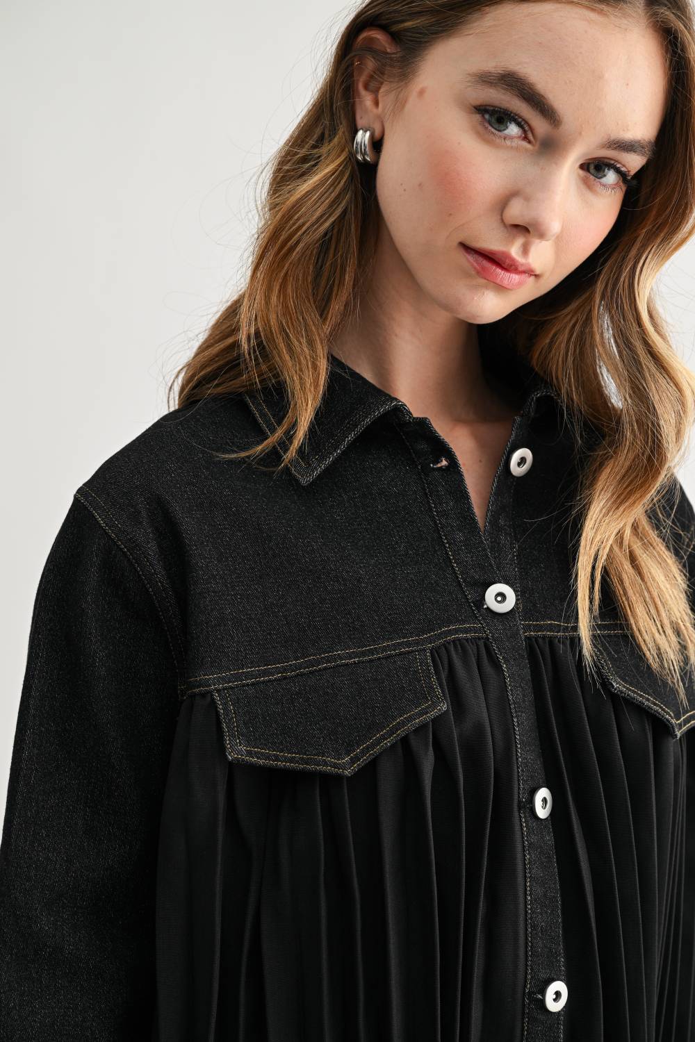 Deborah Denim Pleated Top