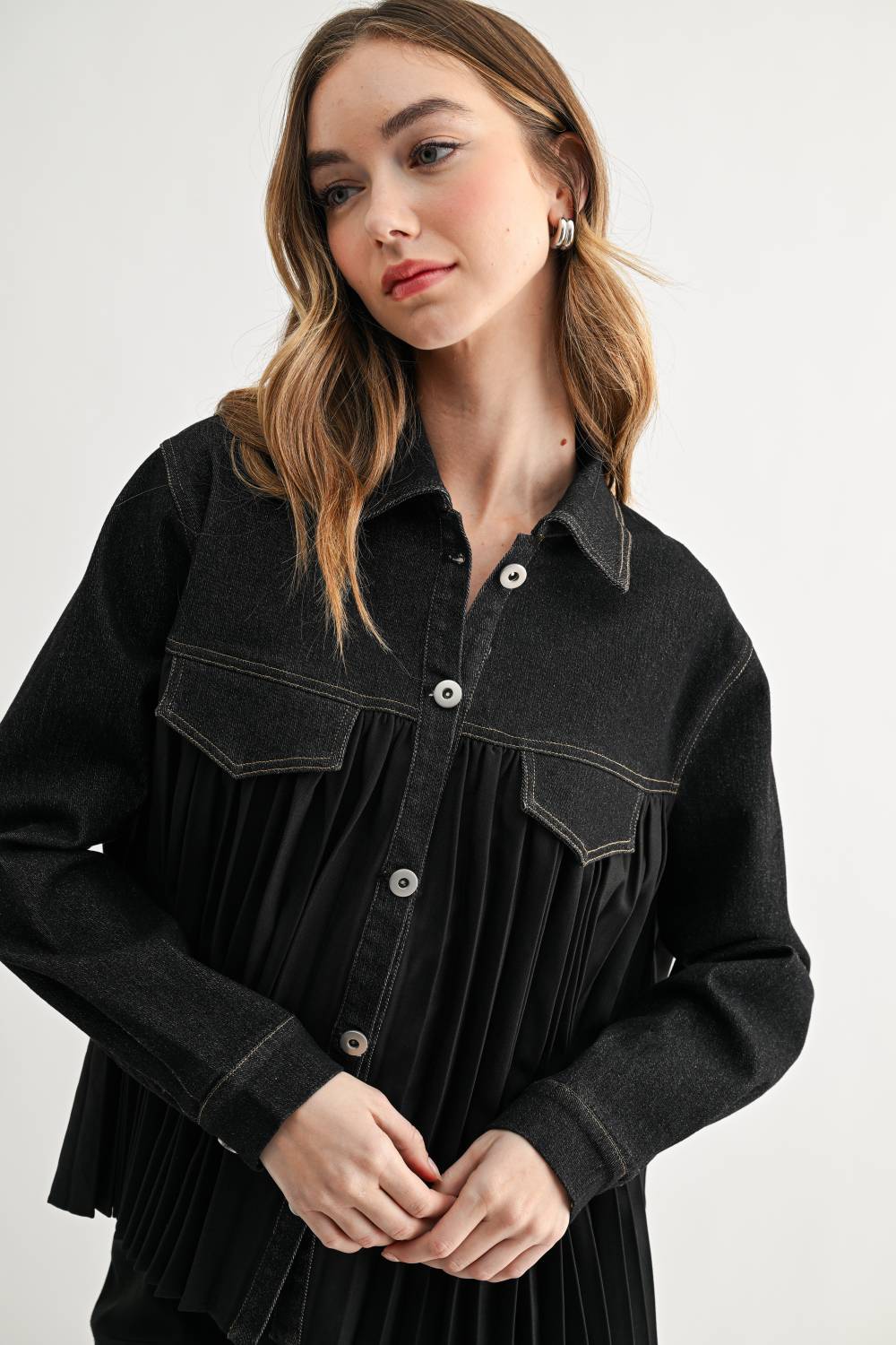 Deborah Denim Pleated Top