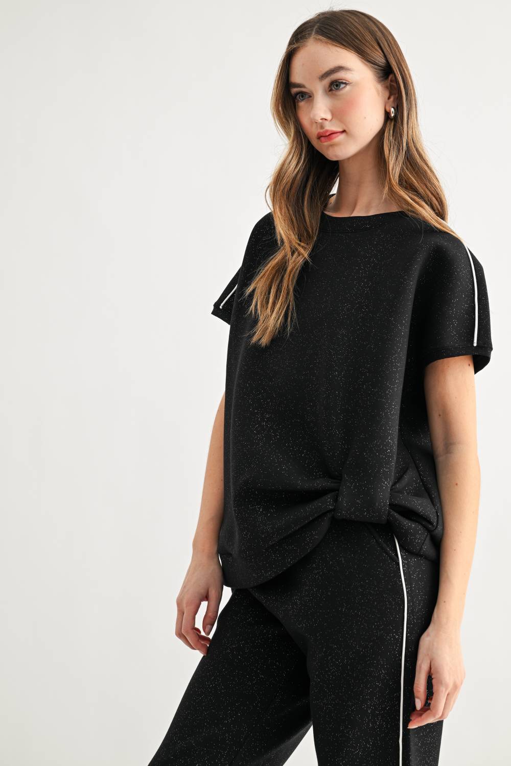 Fenne Stretch French Scuba Top with Glitter