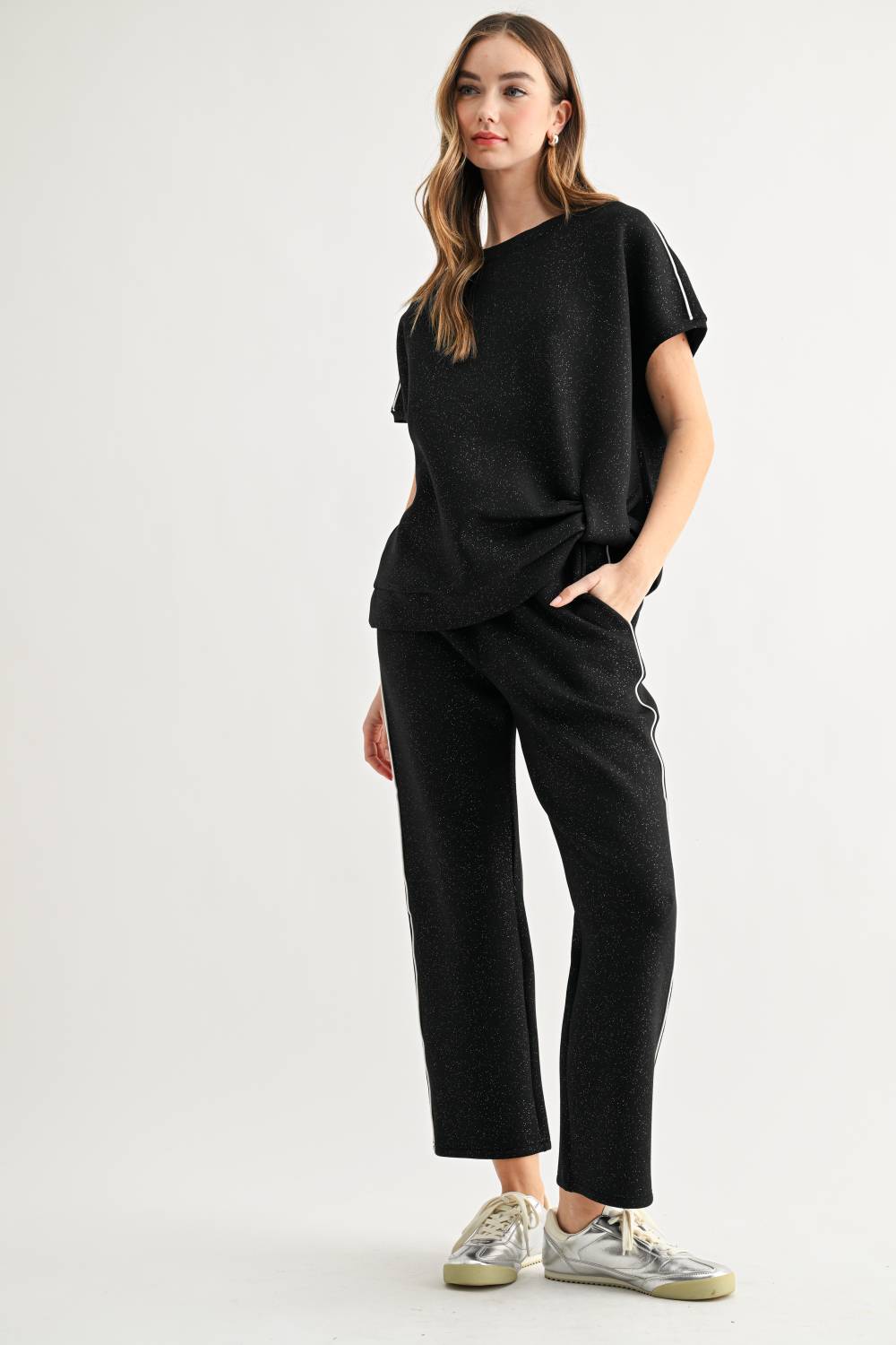 Fenne Stretch French Scuba Top with Glitter