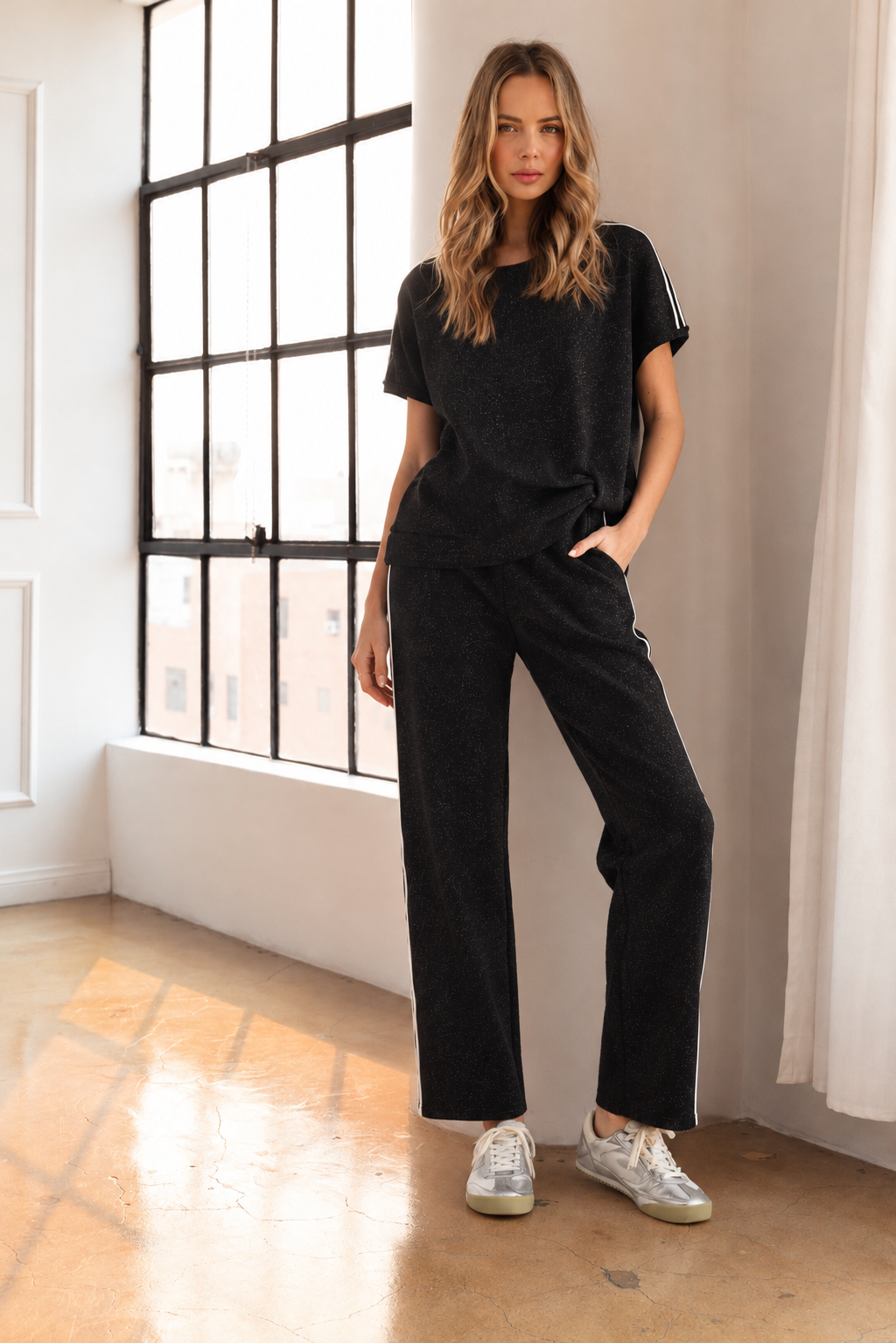 Fenne Stretch French Scuba Top with Glitter