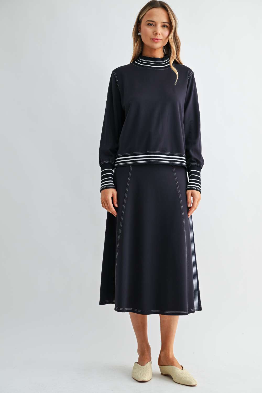 Kyle Stretch Knit Skirt with Contrast Stitching