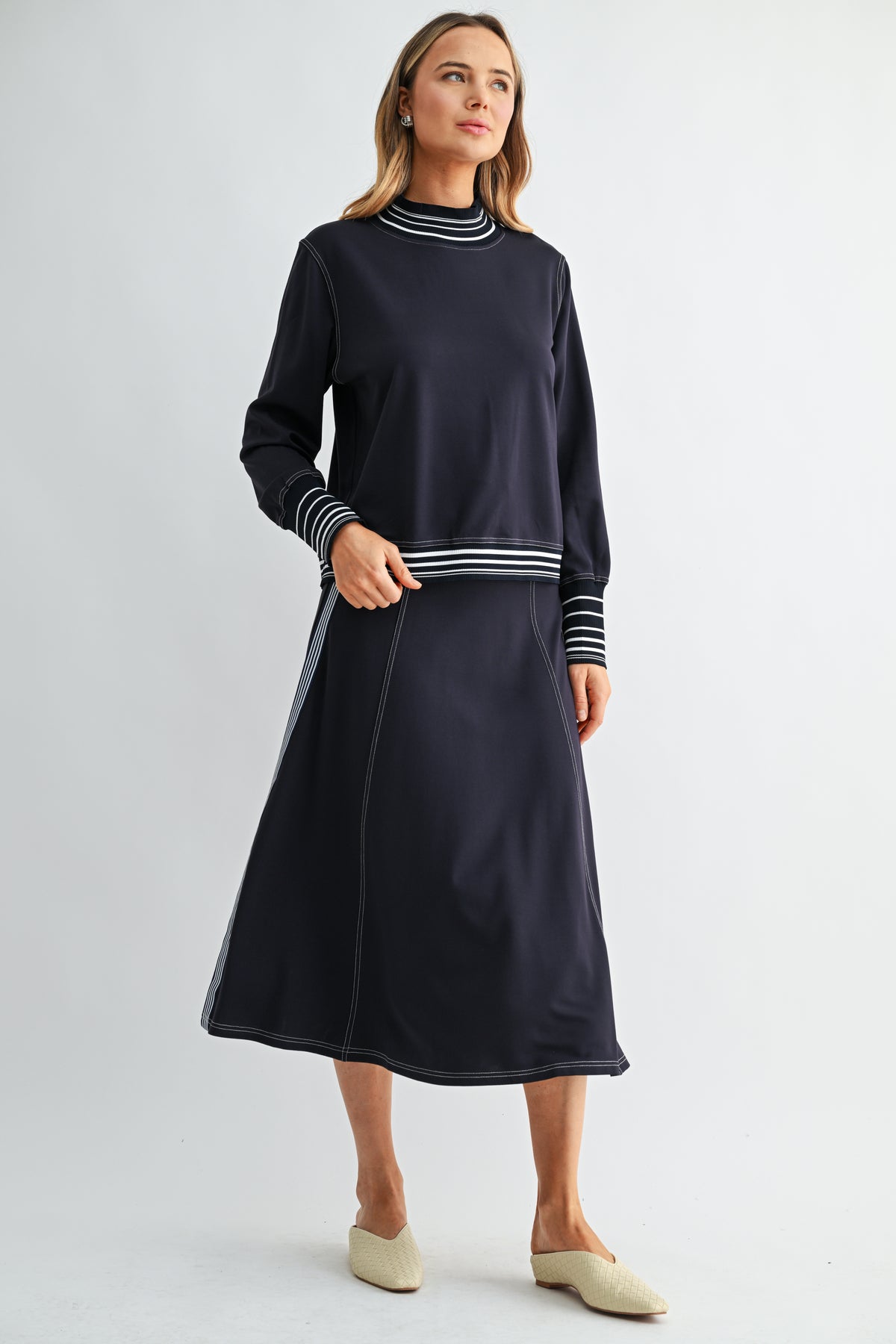 Kyle Stretch Knit Skirt with Contrast Stitching