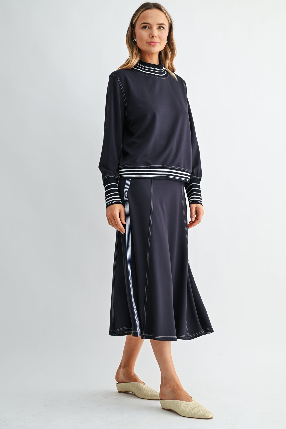 Kyle Stretch Knit Skirt with Contrast Stitching