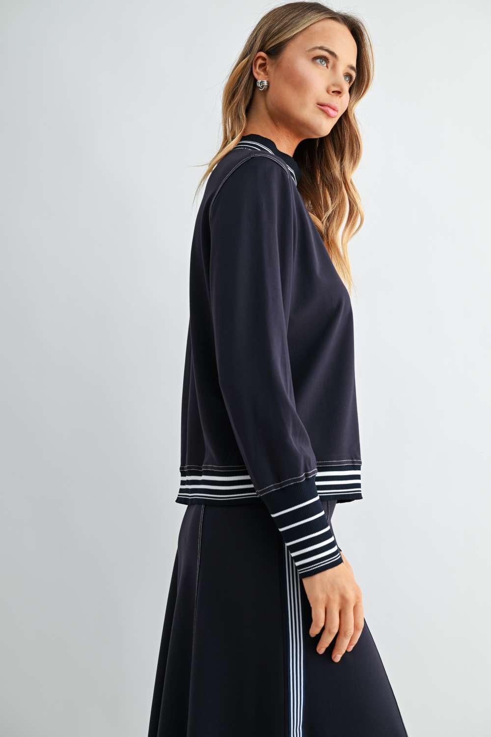 Kasia Stretch Knit Top with Contrast Stitching