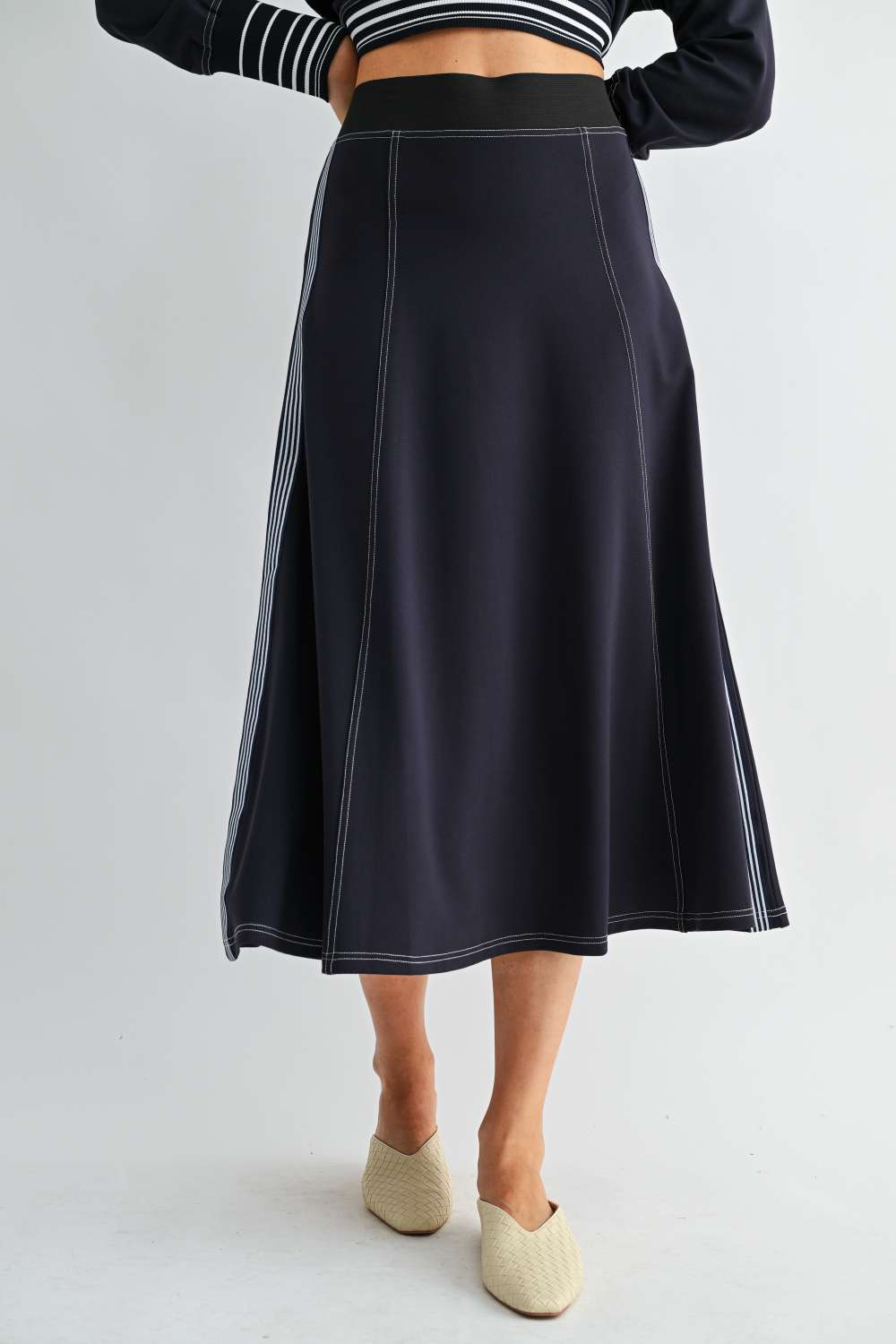 Kyle Stretch Knit Skirt with Contrast Stitching