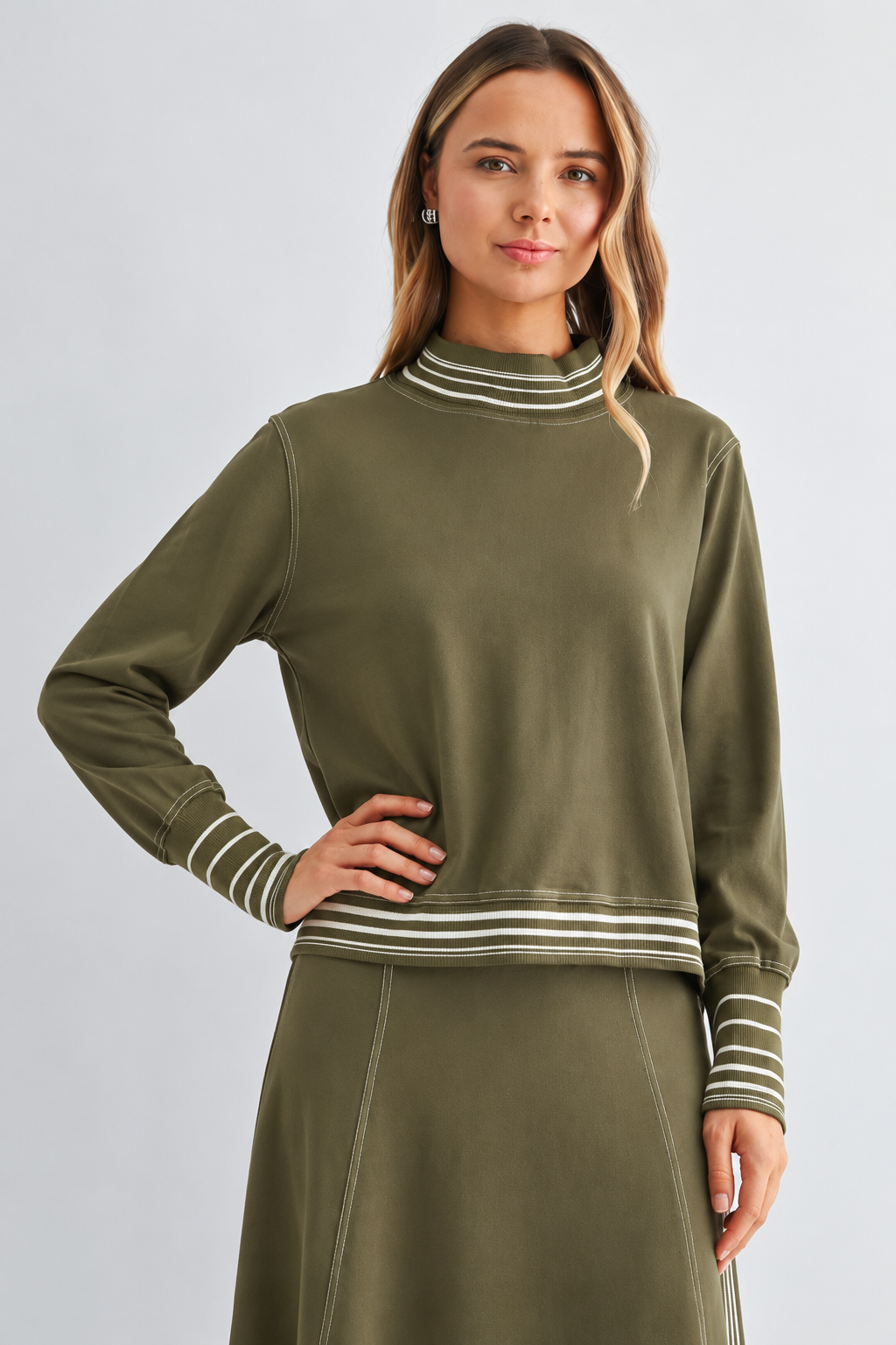 Kasia Stretch Knit Top with Contrast Stitching