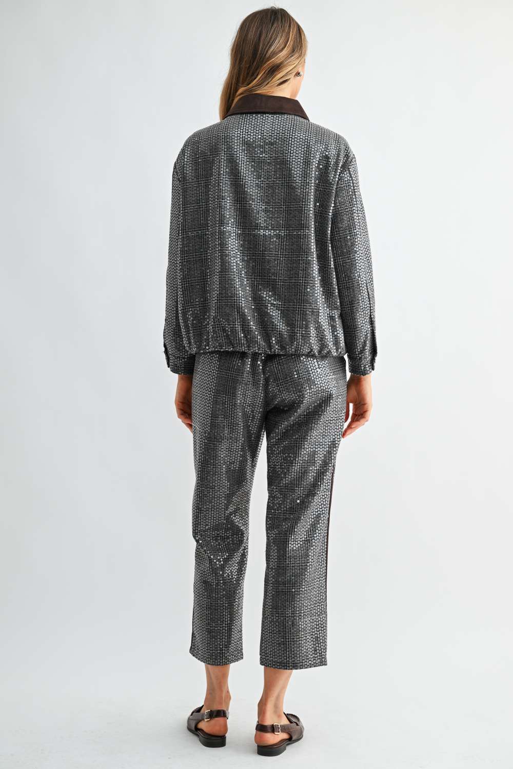 Catelyn Sequin Plaid Pull-On Ankle Pants