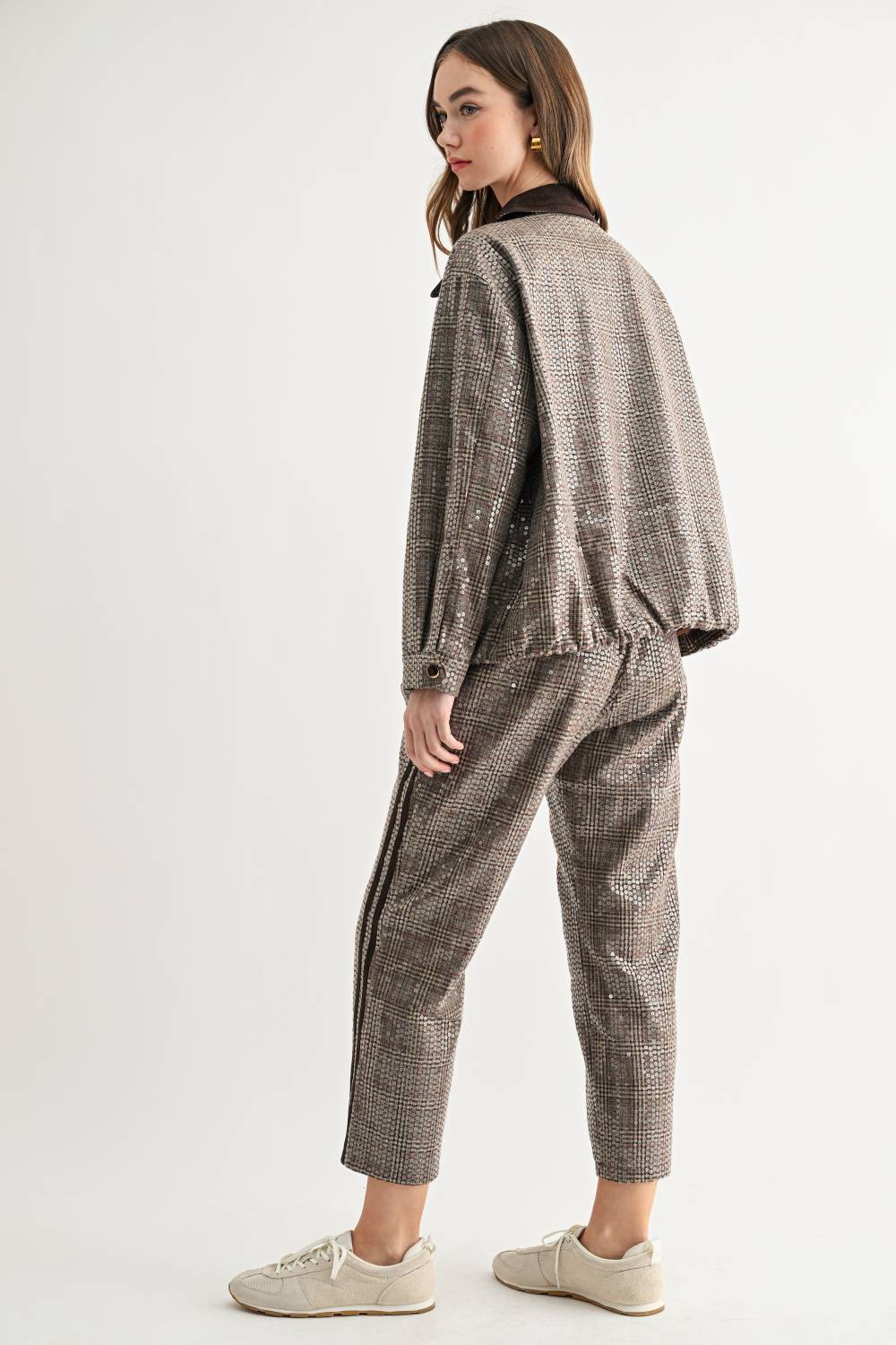 Catelyn Sequin Plaid Pull-On Ankle Pants