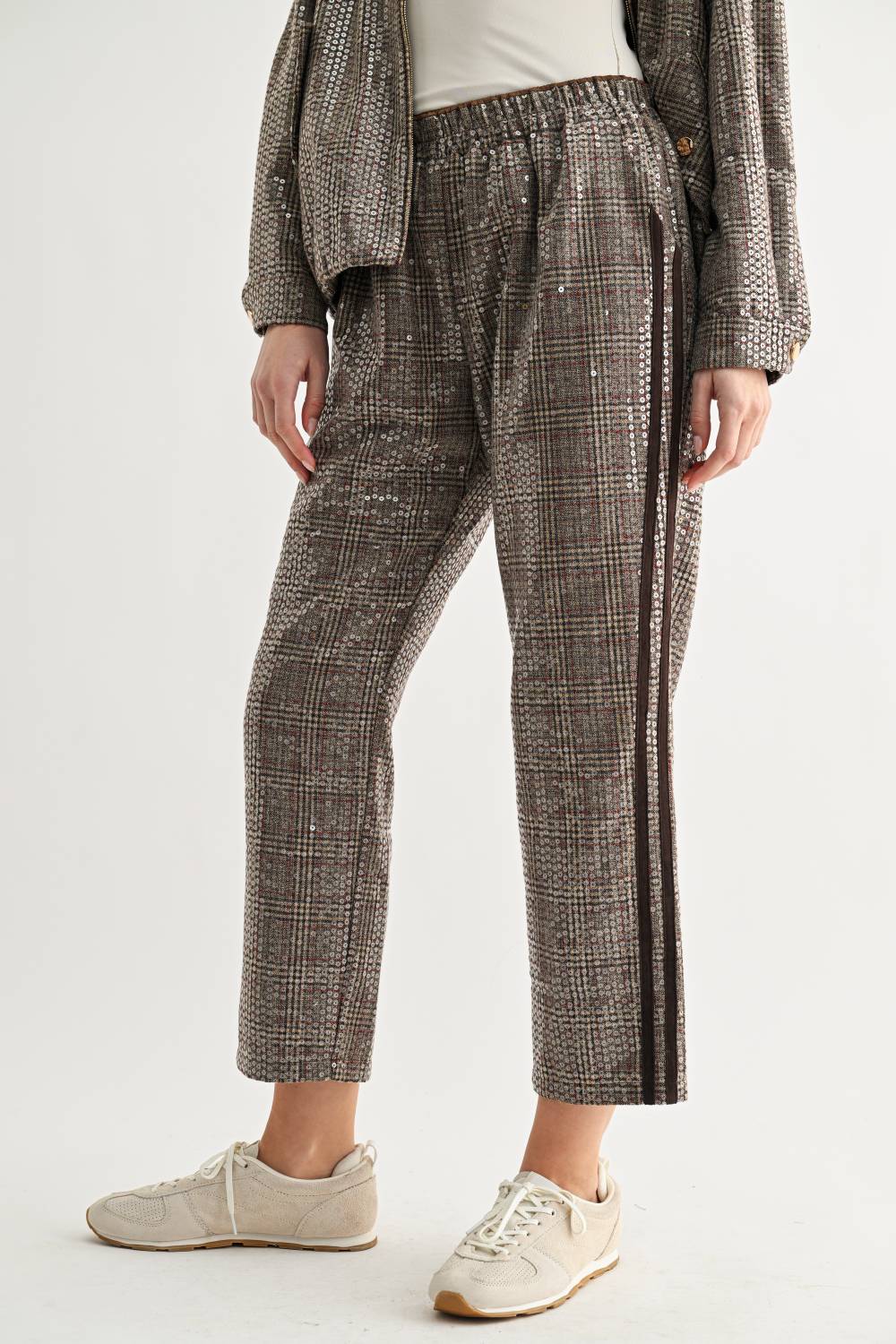 Catelyn Sequin Plaid Pull-On Ankle Pants