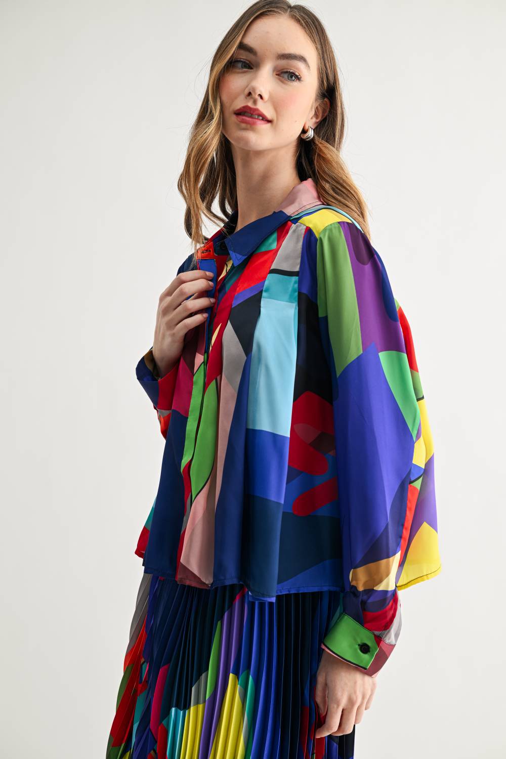 Celeste Printed Pleated Collared Top
