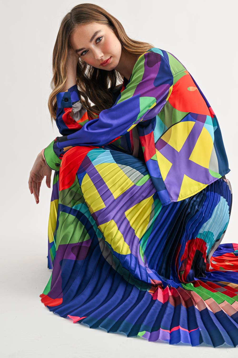 Celeste Printed Pleated Collared Top