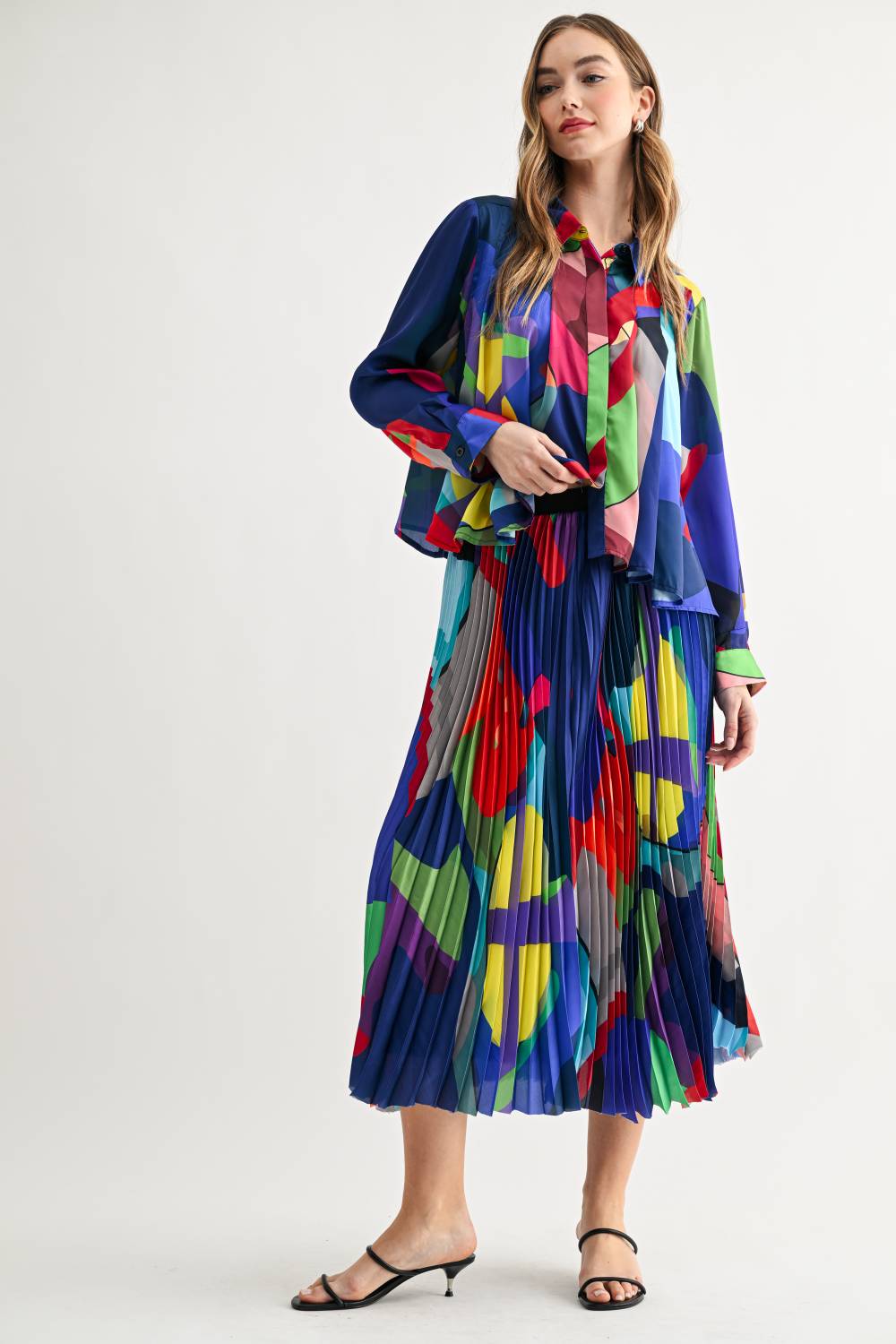Cheryl Printed Pleated Midi Skirt