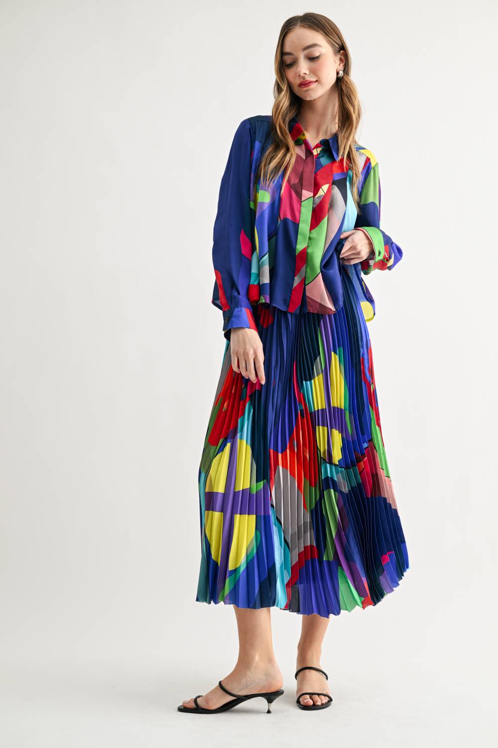 Cheryl Printed Pleated Midi Skirt
