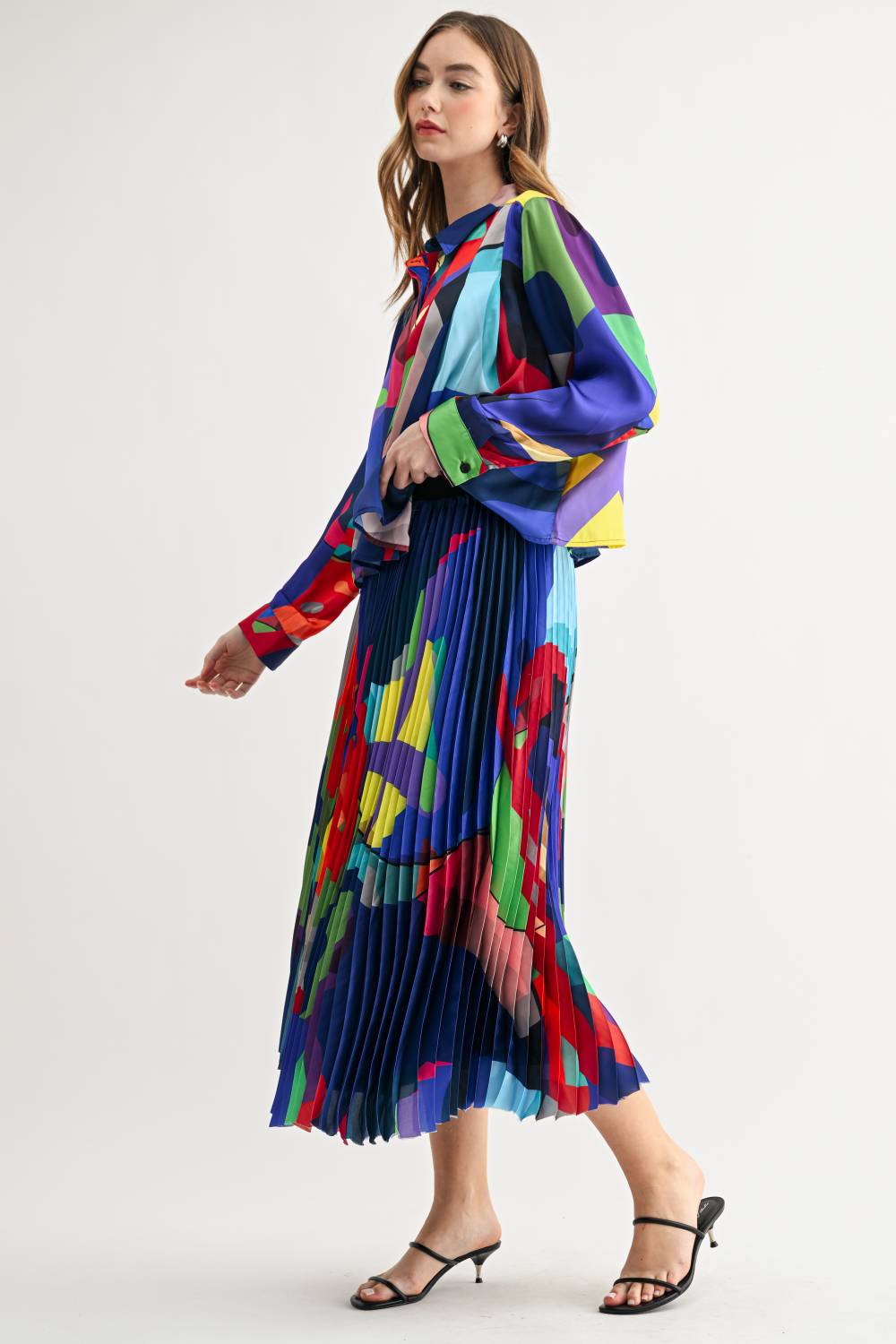 Cheryl Printed Pleated Midi Skirt