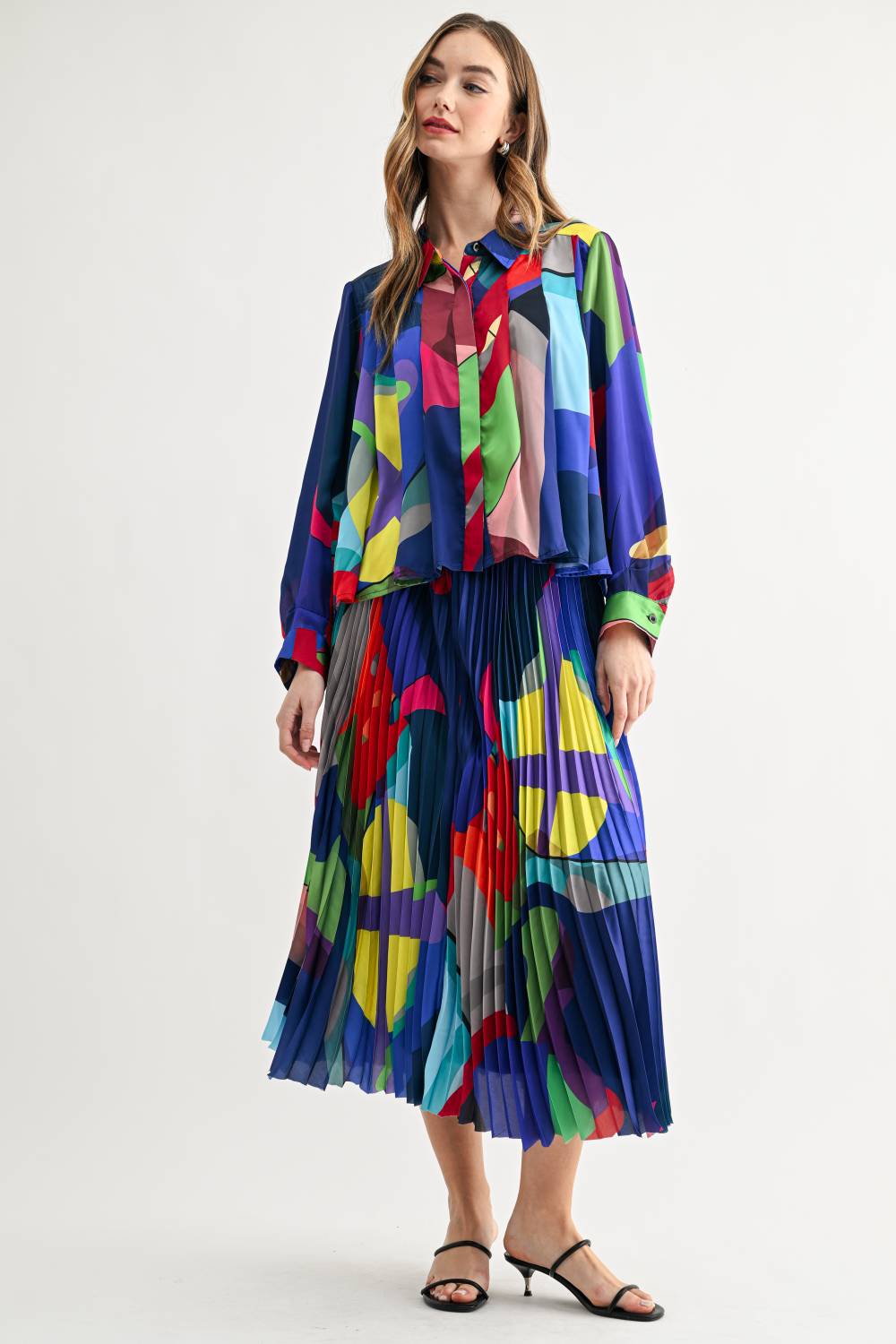 Celeste Printed Pleated Collared Top
